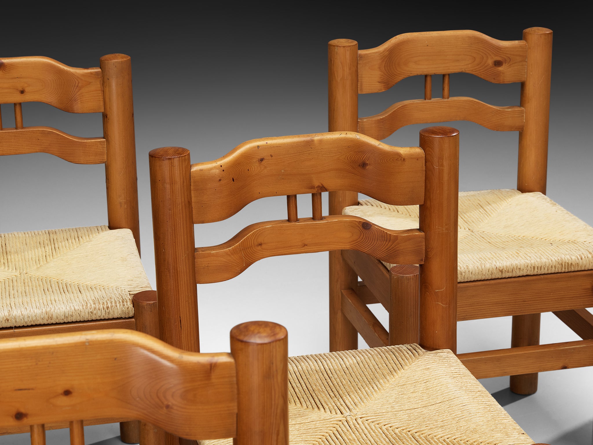 Italian Set of Ten Dining Chairs in Solid Pine and Papercord Seating Morentz