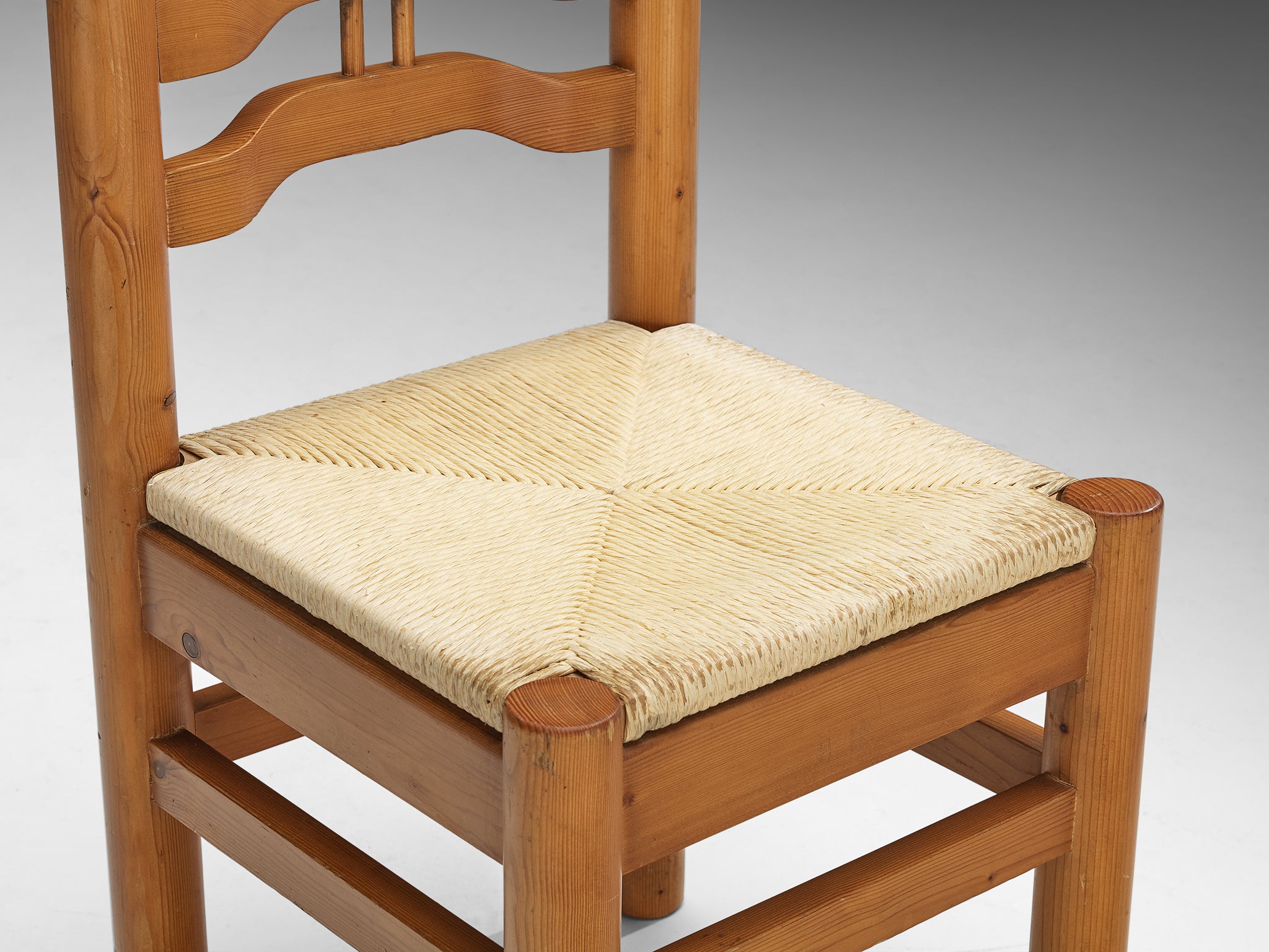 Italian Set of Ten Dining Chairs in Solid Pine and Papercord Seating Morentz