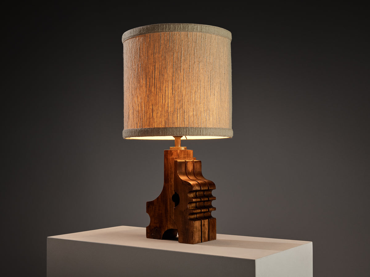 Gruppo NP2 Sculptural Wooden Table Lamp with Fabric Shade Lighting Morentz