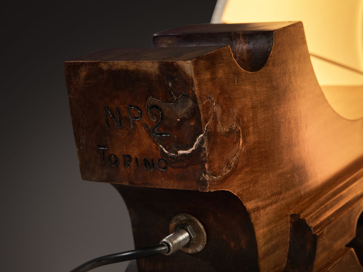 Gruppo NP2 Sculptural Wooden Table Lamp with Fabric Shade Lighting Morentz