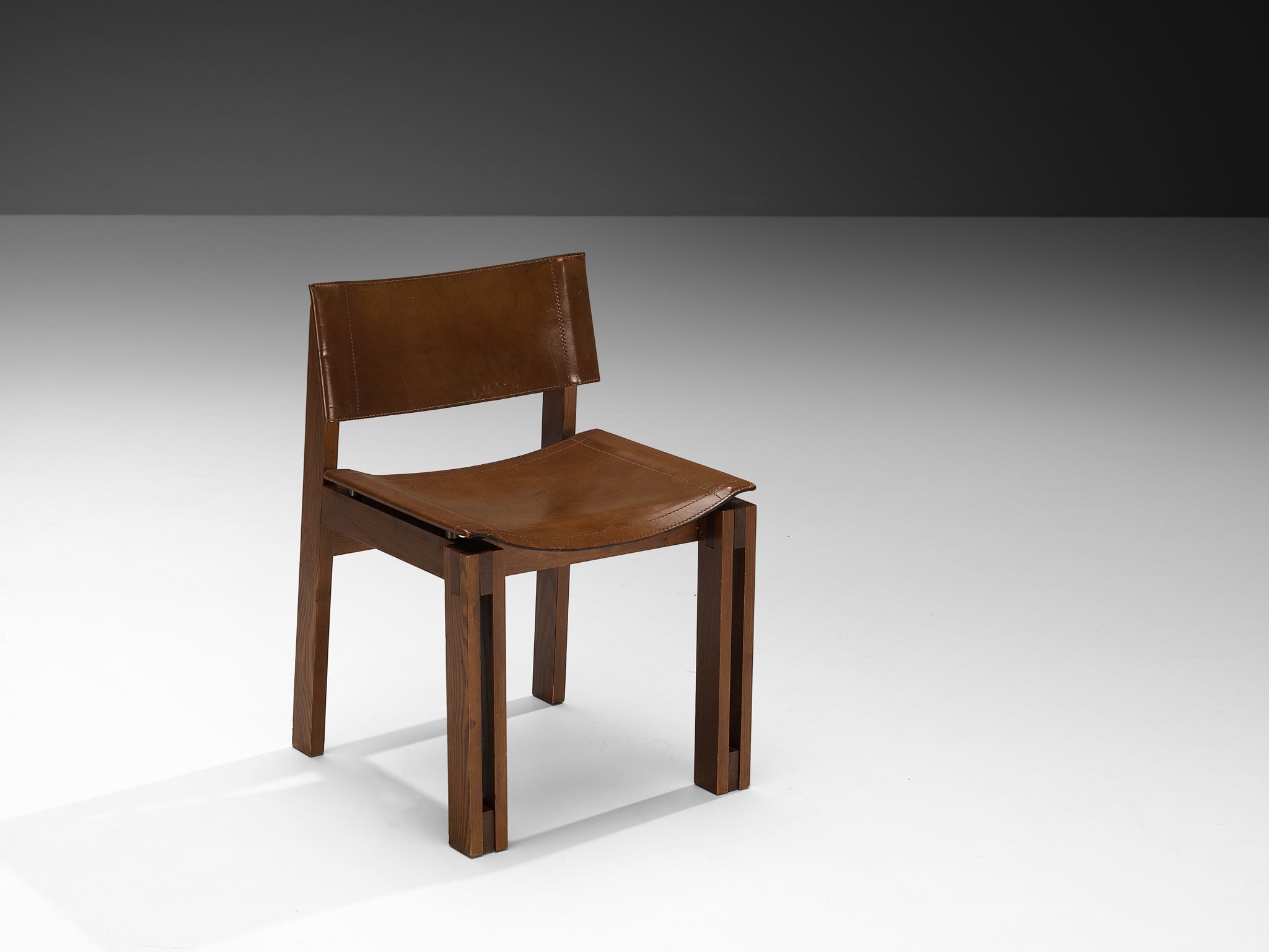 Italian Set of Six Mid-century Dining Chairs in Ash and Leather Seating Morentz