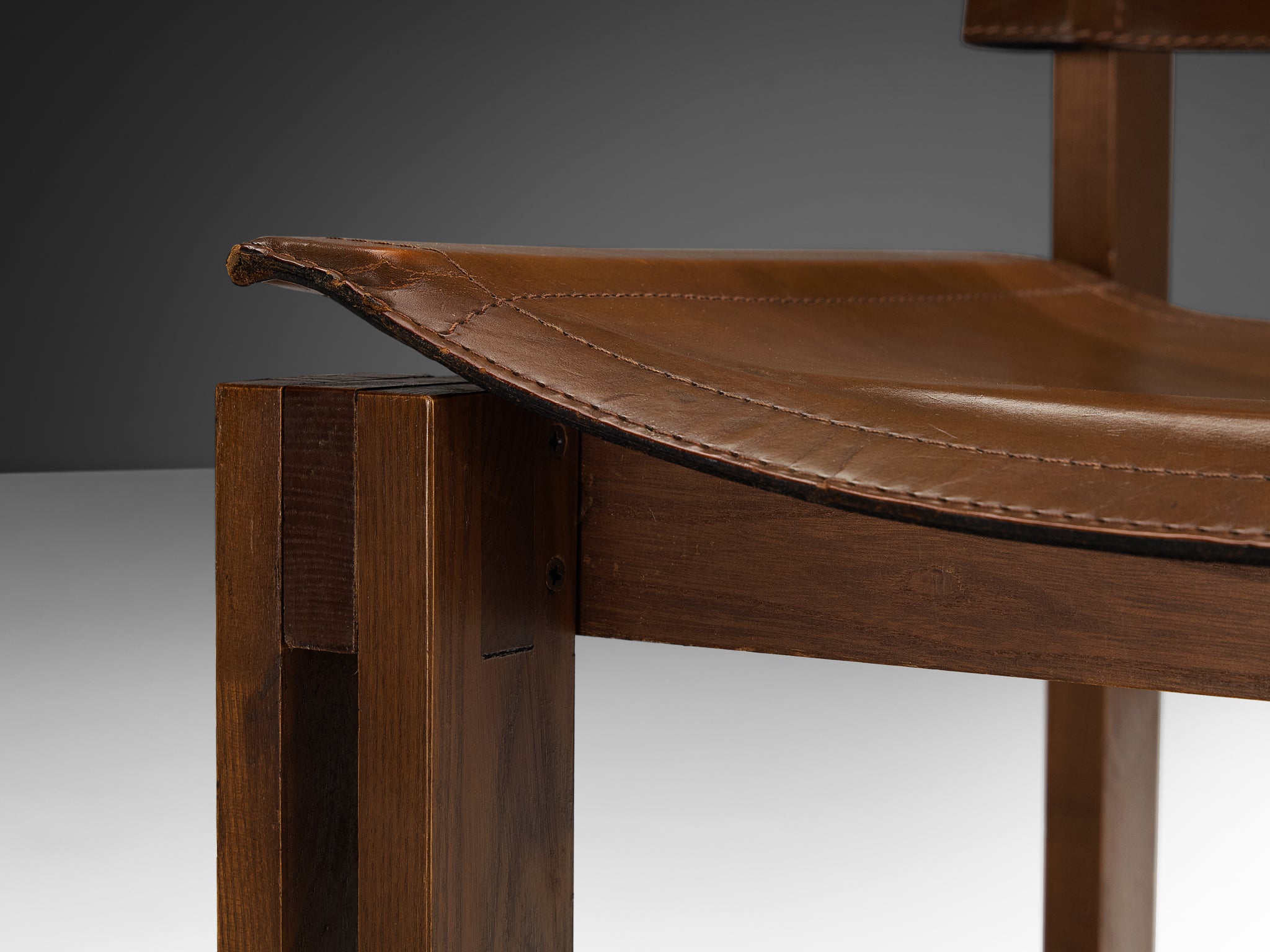 Italian Set of Six Mid-century Dining Chairs in Ash and Leather Seating Morentz