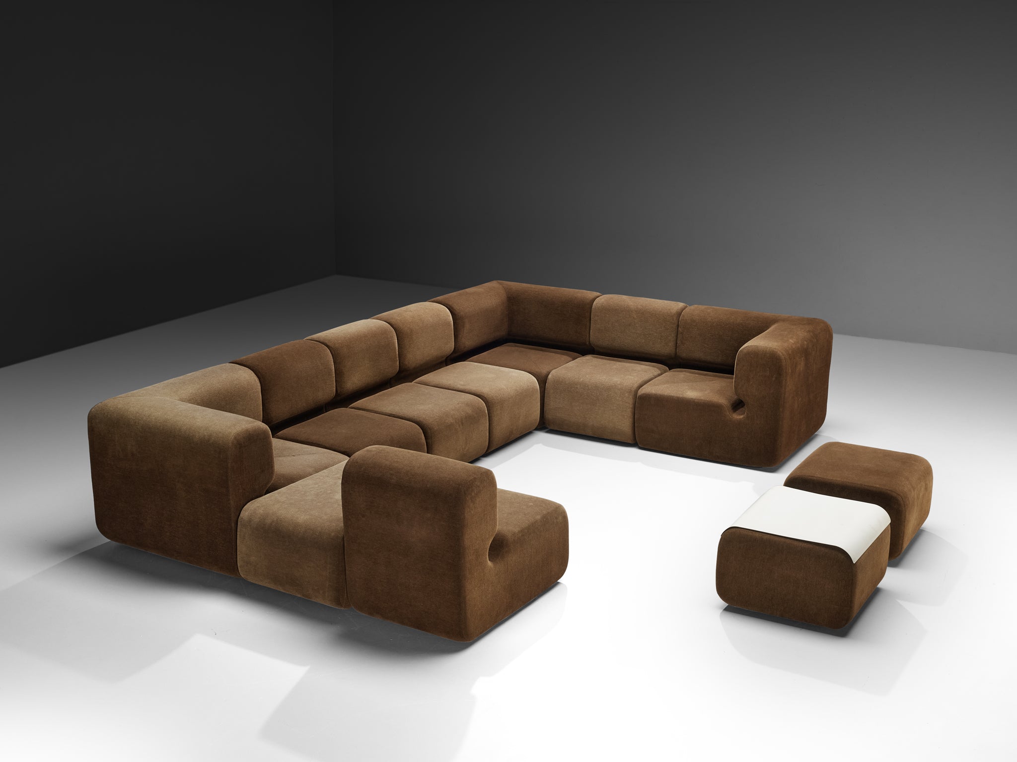 Swiss Grand Modular Sofa in Brown Fabric Seating Morentz
