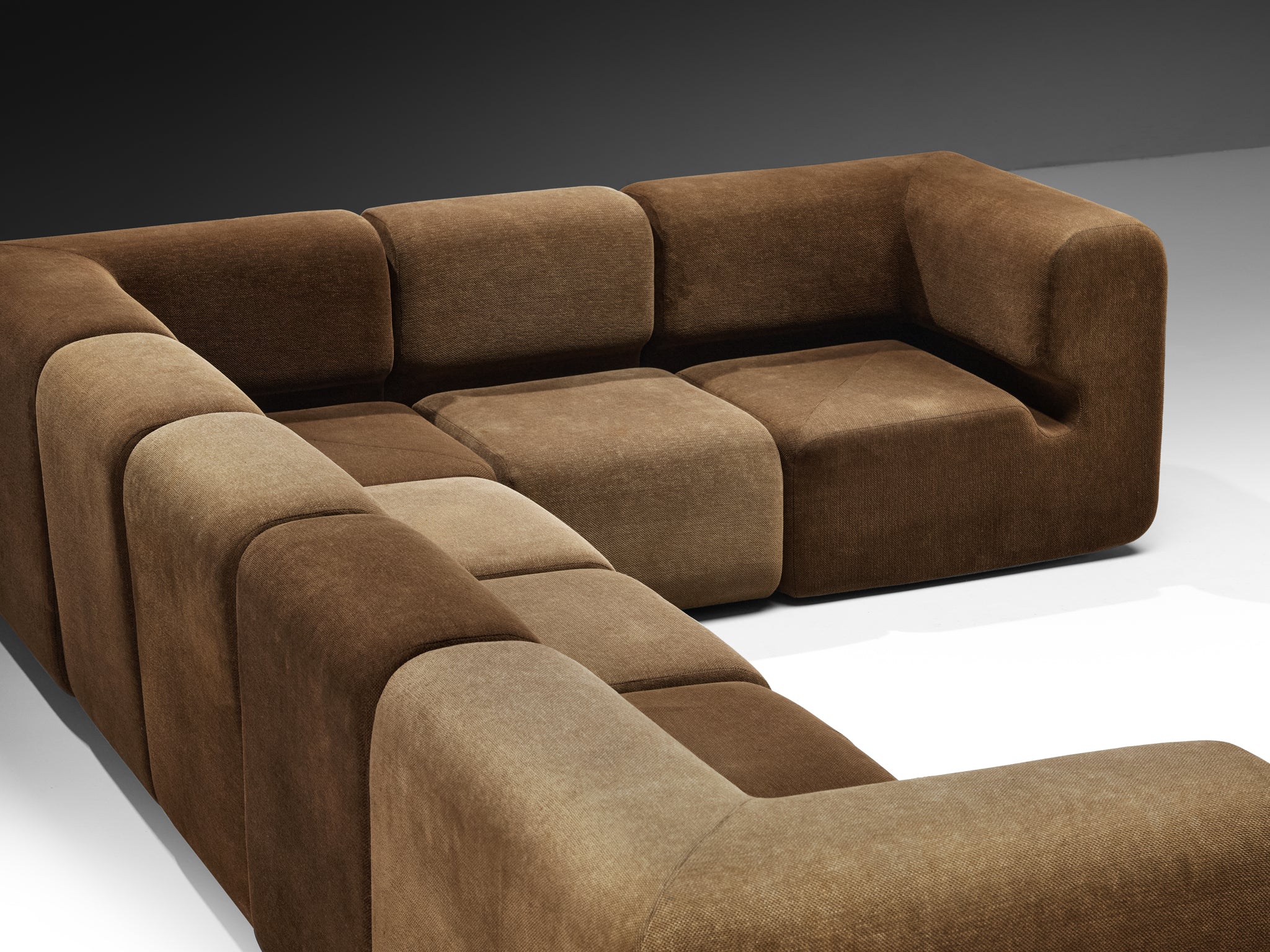 Swiss Grand Modular Sofa in Brown Fabric Seating Morentz
