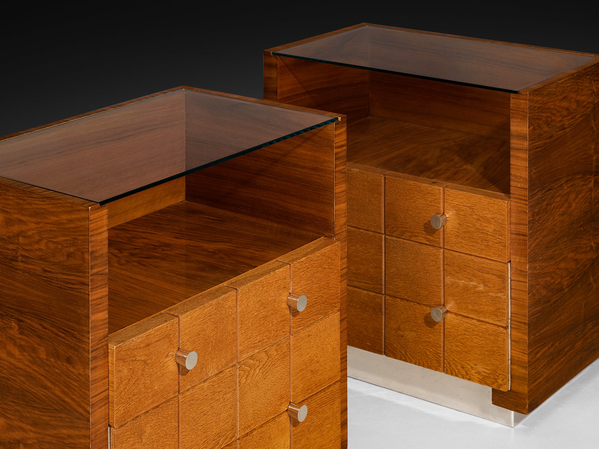 1930s Rationalist Pair of Night Stands in Oak, Walnut and Metal More Furniture and Collectibles Morentz