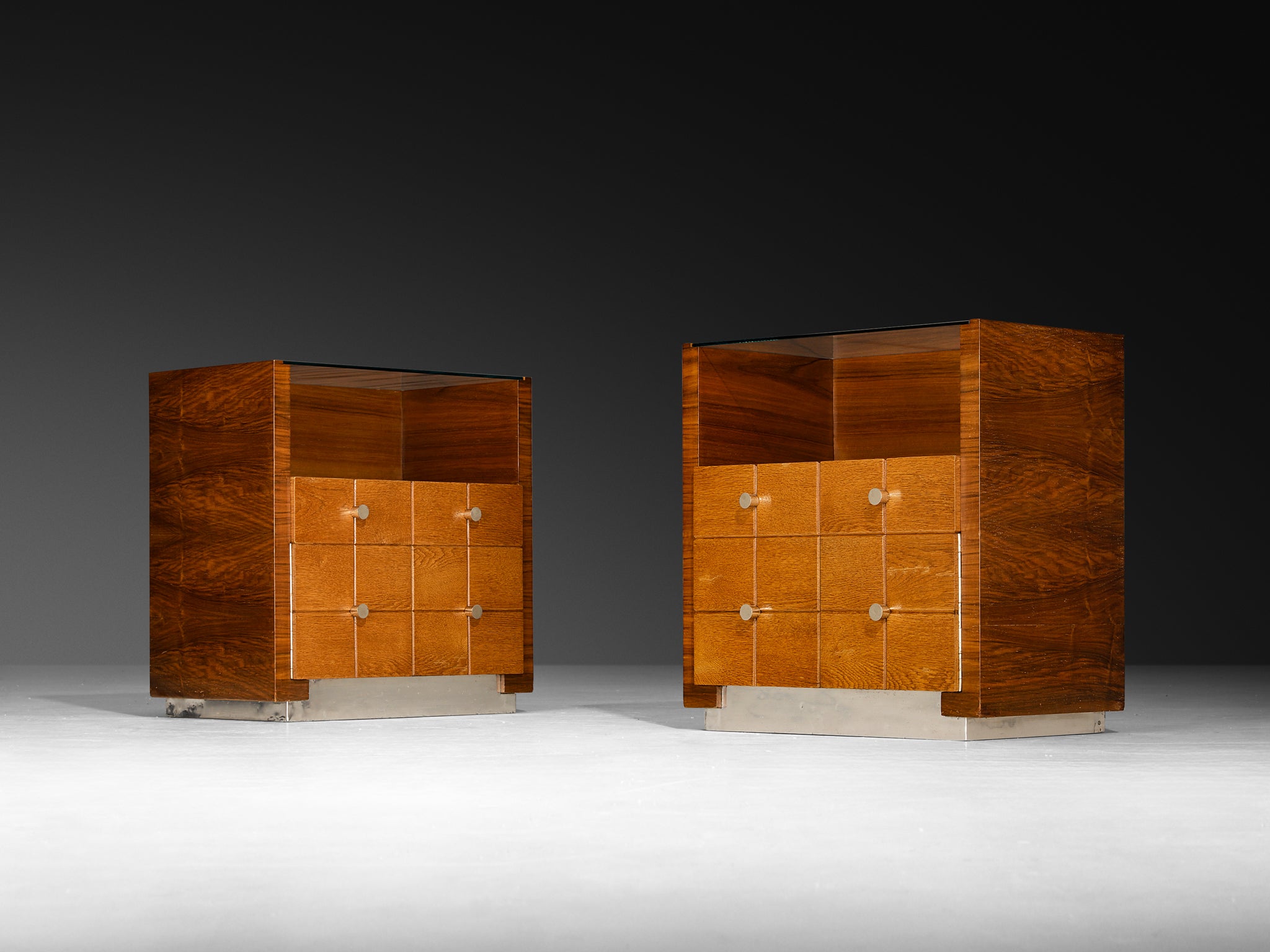 1930s Rationalist Pair of Night Stands in Oak, Walnut and Metal More Furniture and Collectibles Morentz