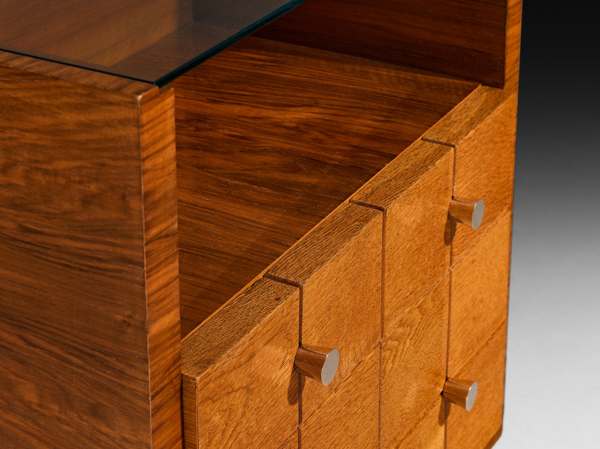 1930s Rationalist Pair of Night Stands in Oak, Walnut and Metal More Furniture and Collectibles Morentz