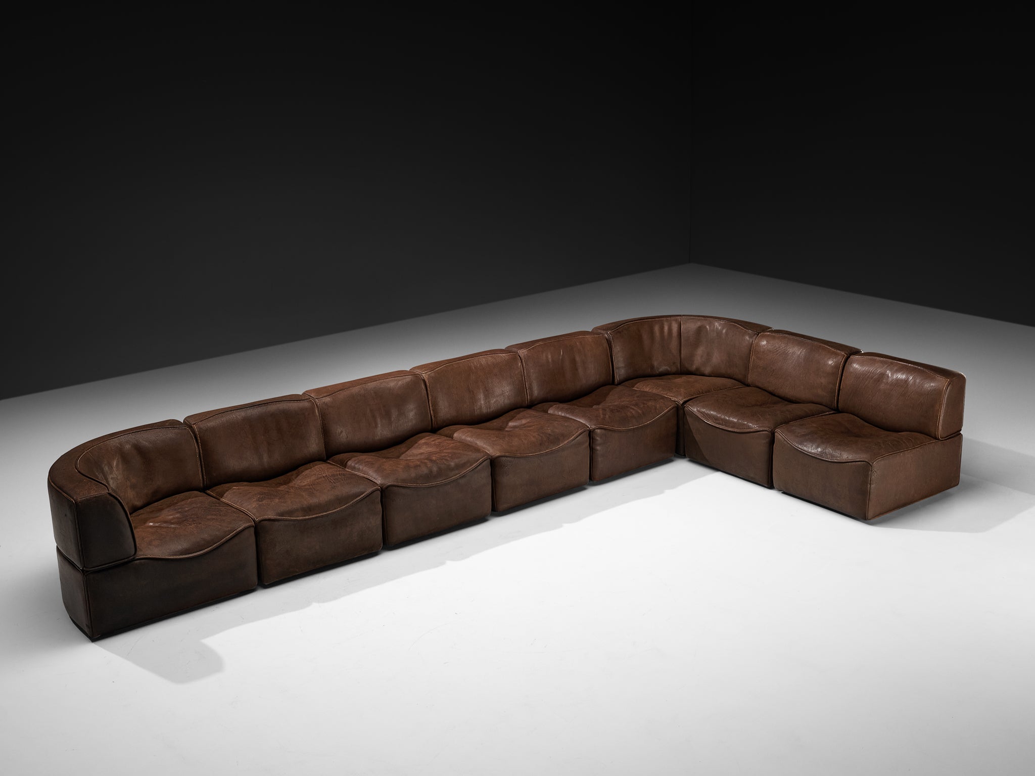 De Sede ‘DS-15’ Modular Sofa in Patinated Brown Leather Seating Morentz