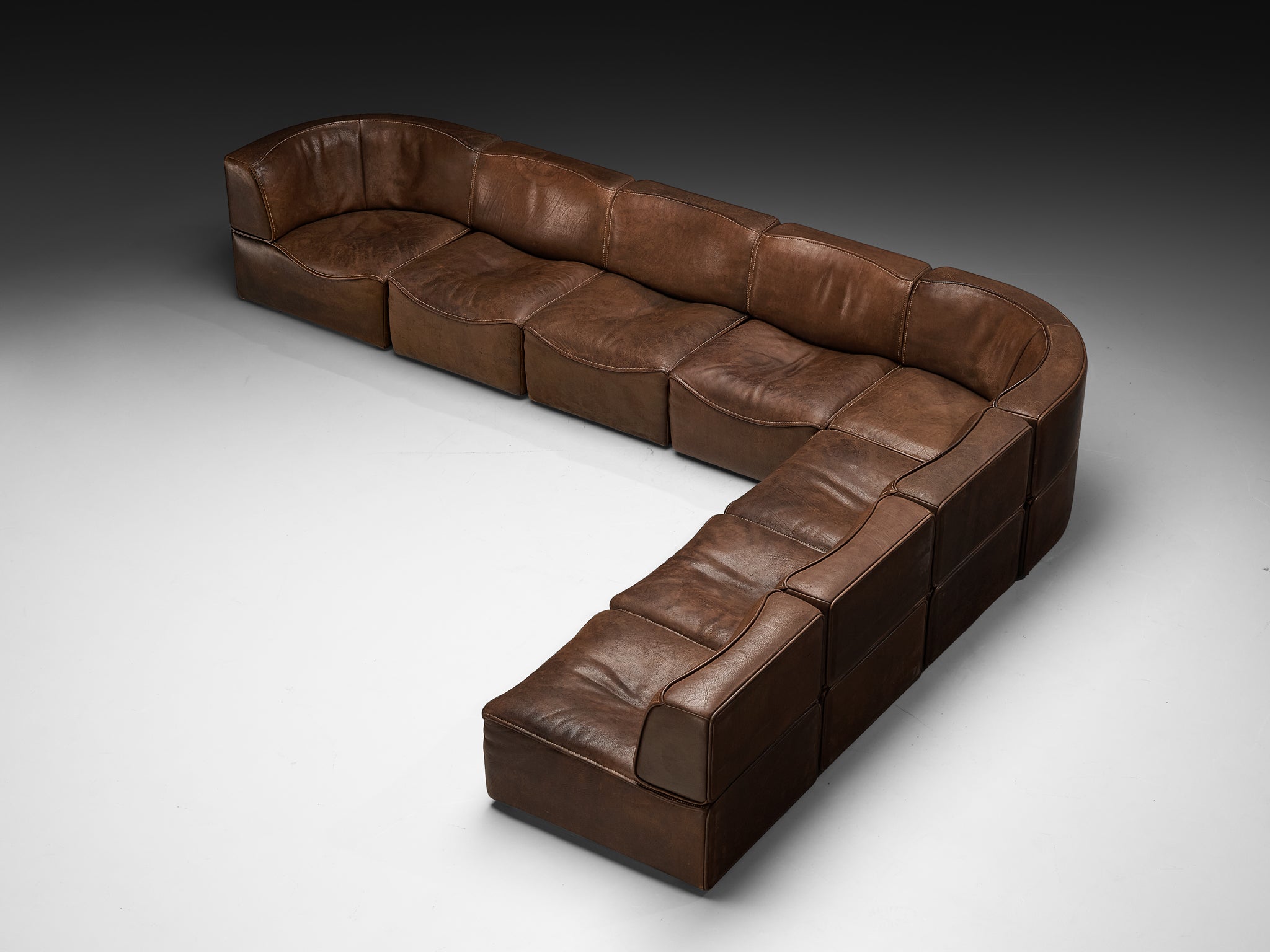 De Sede ‘DS-15’ Modular Sofa in Patinated Brown Leather Seating Morentz