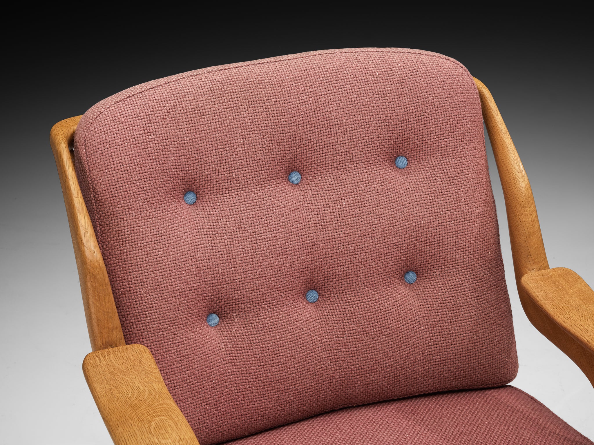 Guillerme & Chambron 'Gregoire' Lounge Chair in Solid Oak and Dusty Rose Wool Seating Morentz
