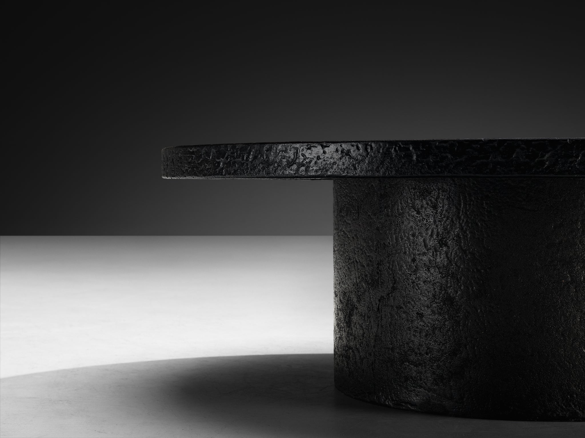 Brutalist Round Coffee Table in Black Stone Look Resin Tables Morentz