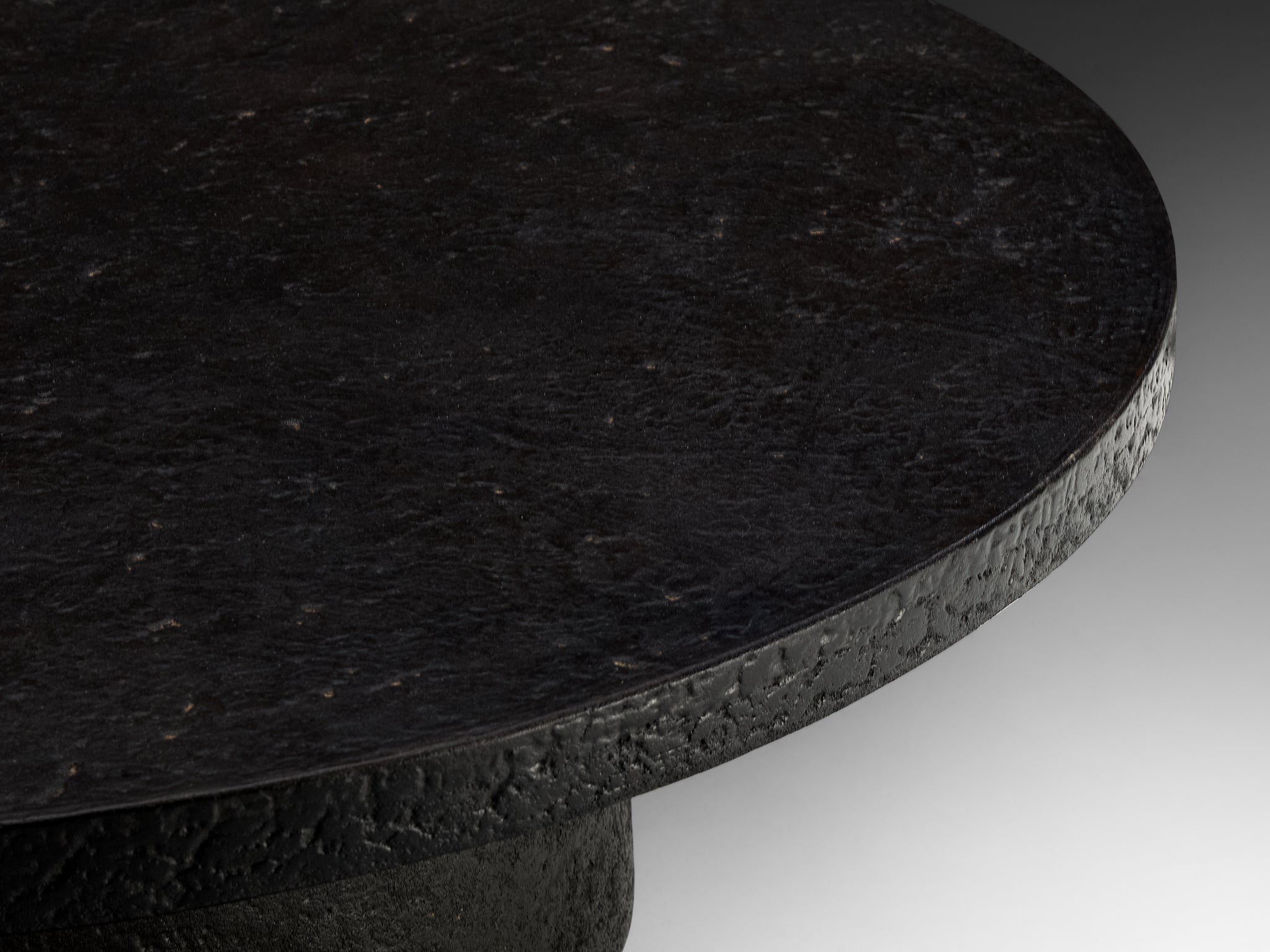 Brutalist Round Coffee Table in Black Stone Look Resin Tables Morentz