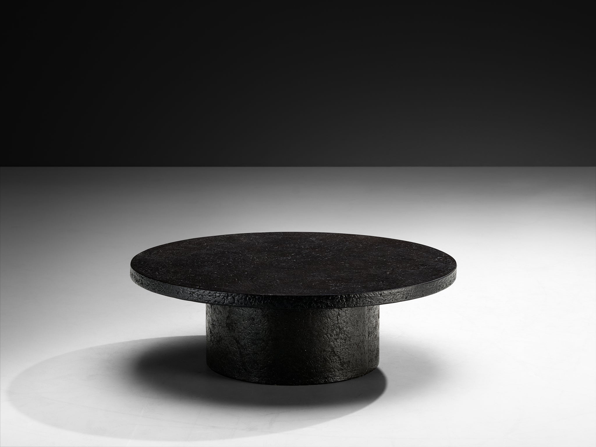 Brutalist Round Coffee Table in Black Stone Look Resin Tables Morentz