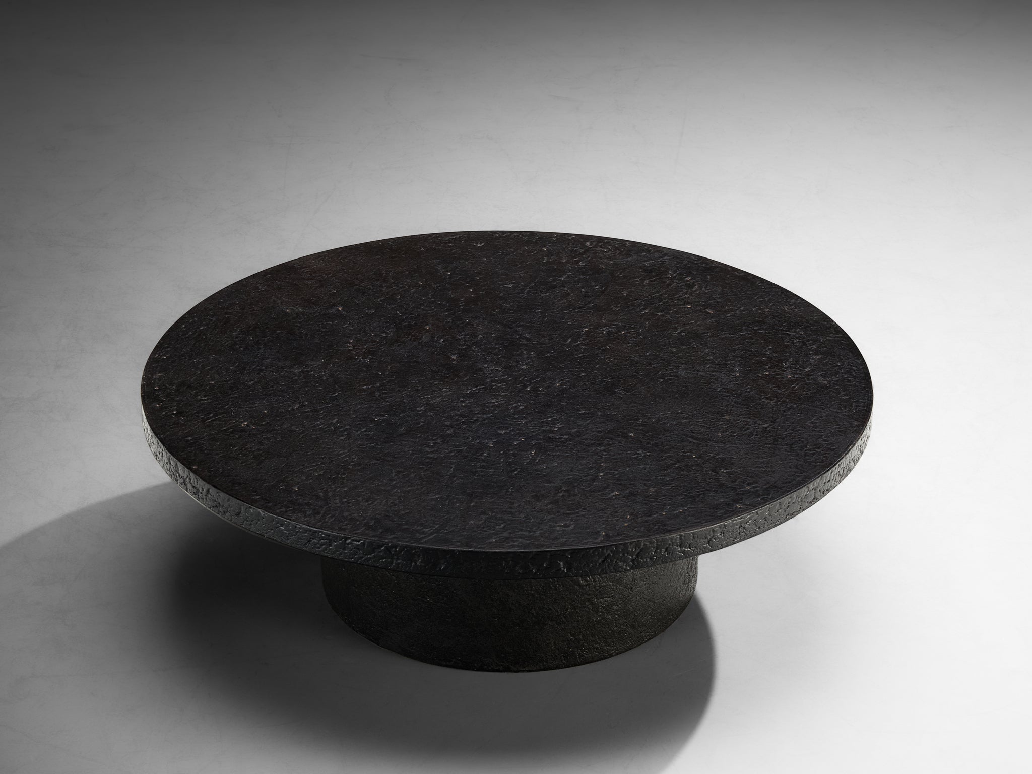 Brutalist Round Coffee Table in Black Stone Look Resin Tables Morentz