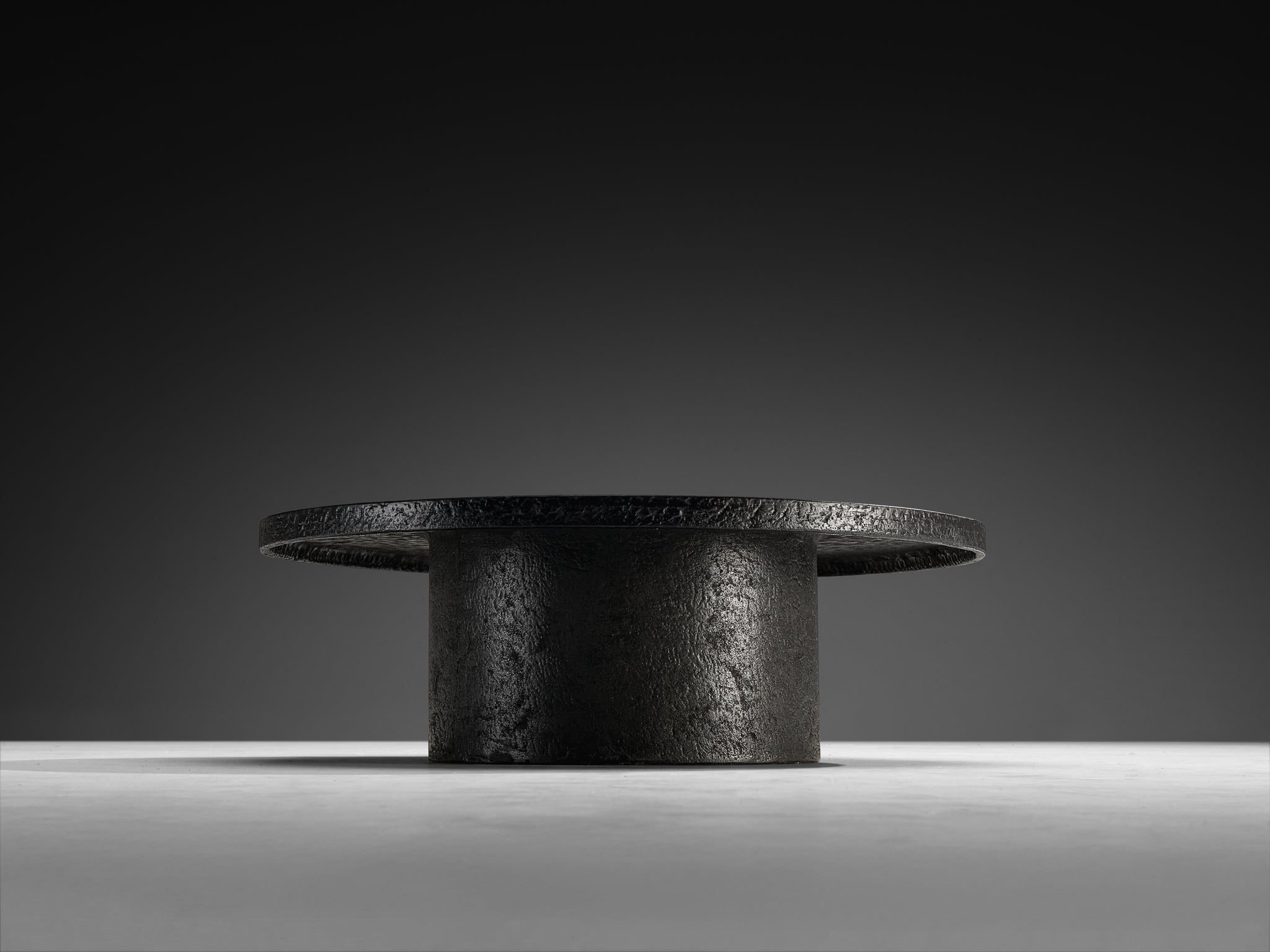 Brutalist Round Coffee Table in Black Stone Look Resin Tables Morentz