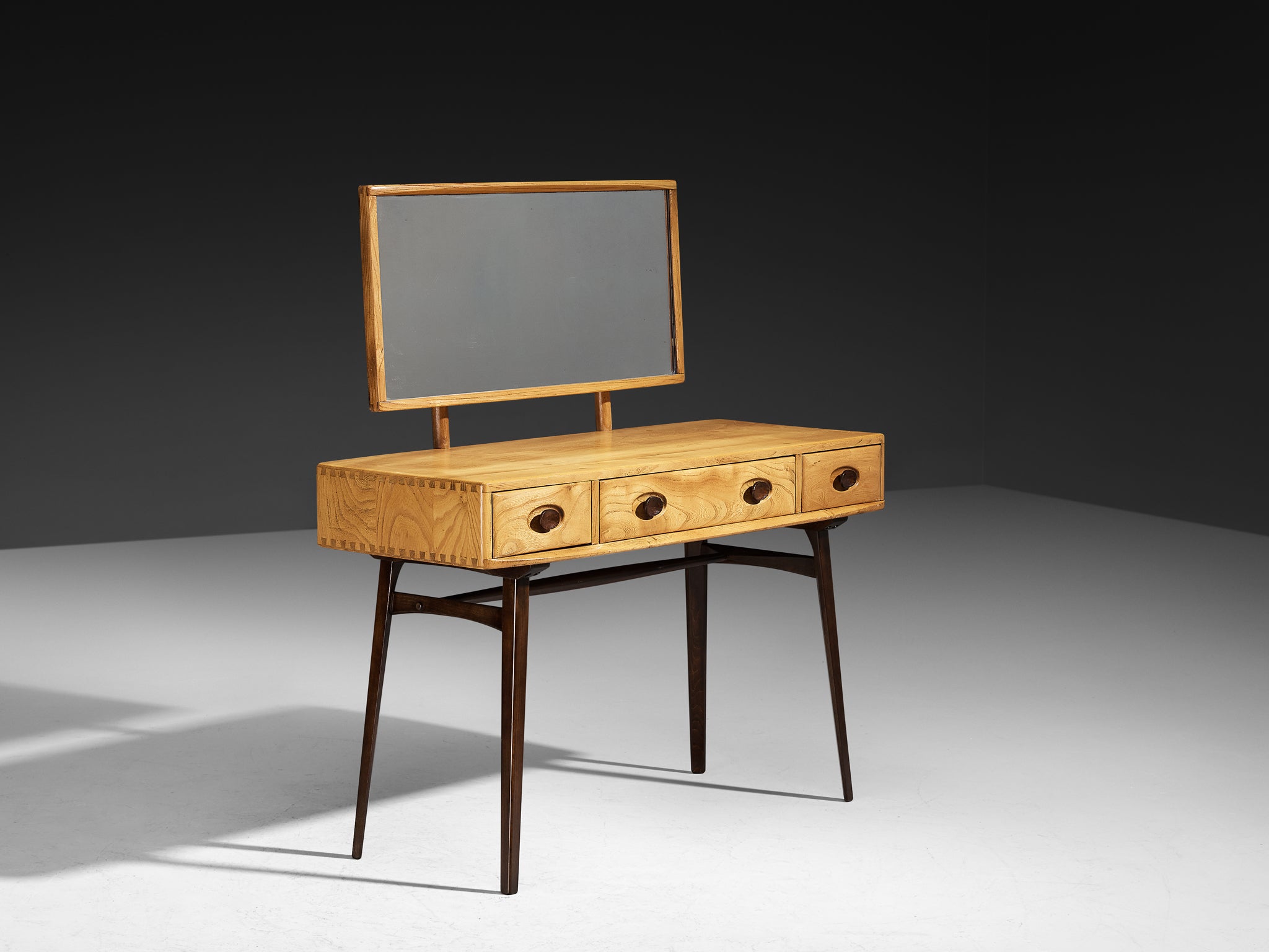 Elegant Mid-Century Vanity in Elm and Wood Tables Morentz