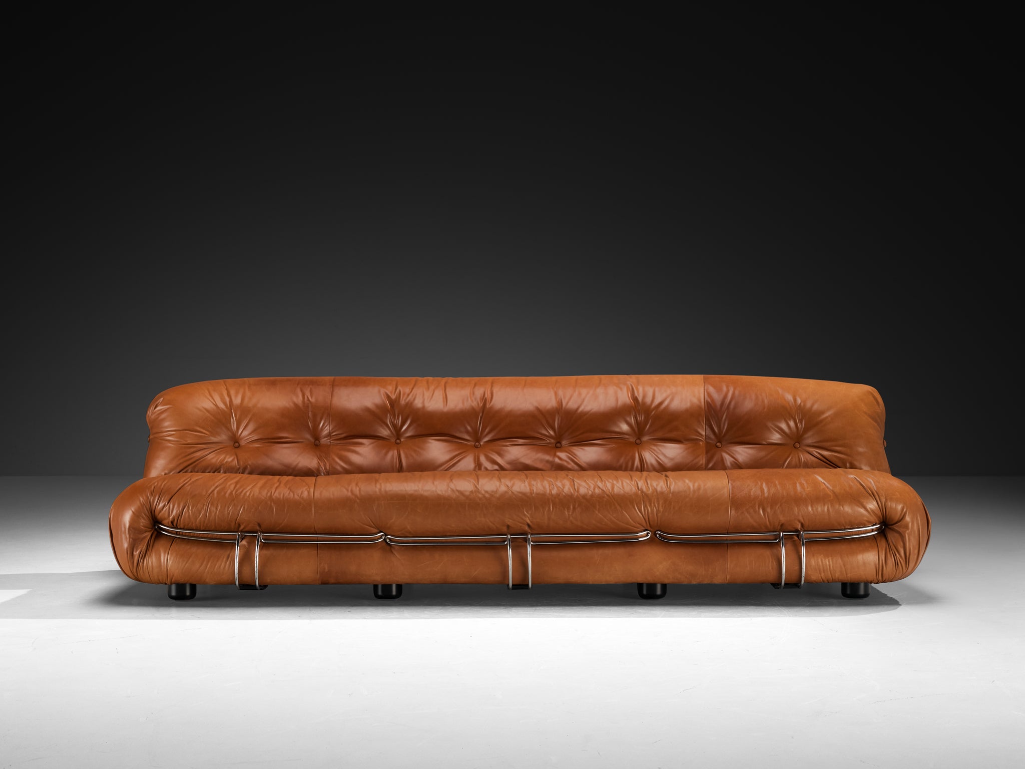 Afra & Tobia Scarpa for Cassina 'Soriana' Sofa with Ottoman in Cognac Leather Seating Morentz