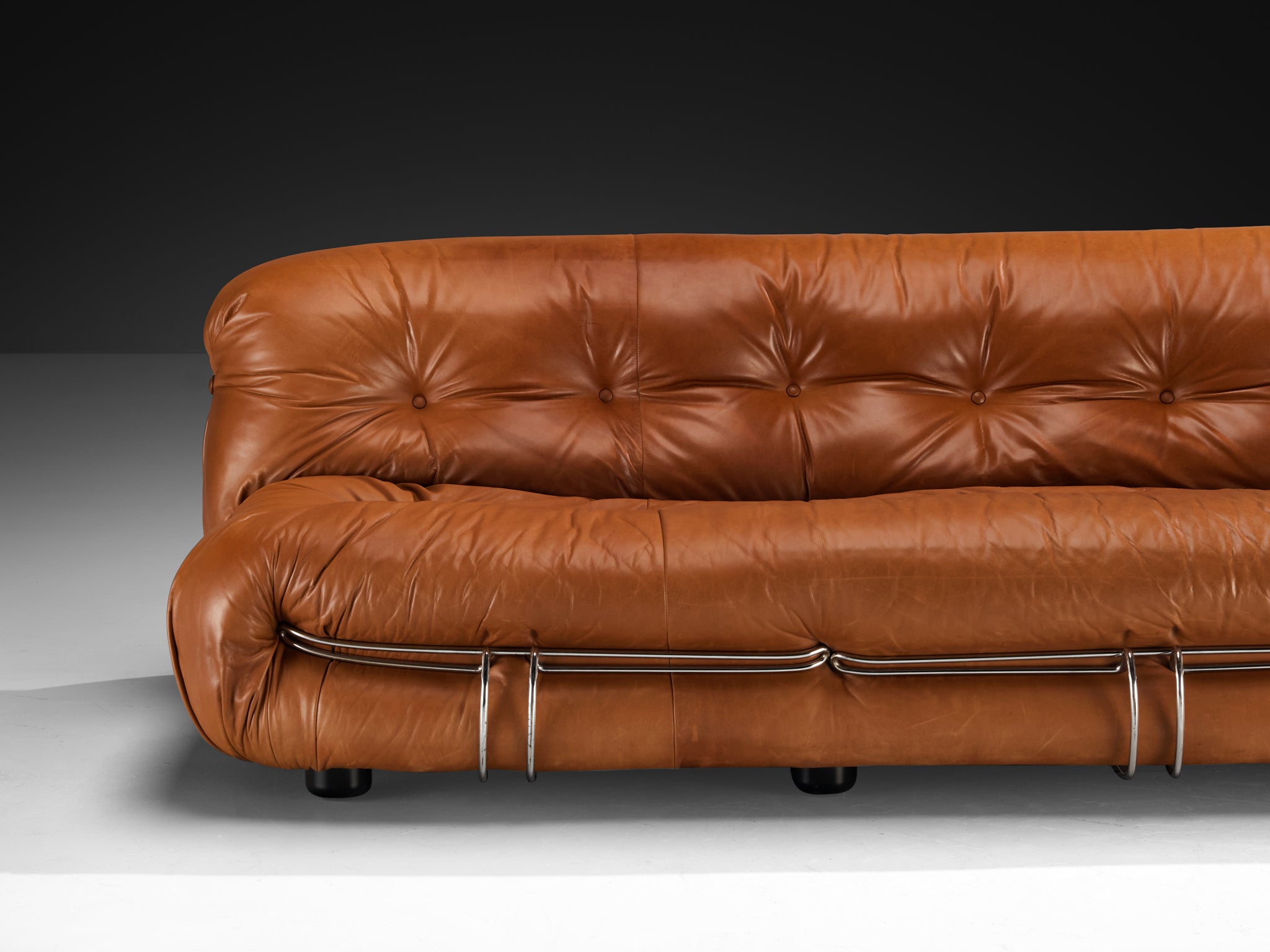 Afra & Tobia Scarpa for Cassina 'Soriana' Sofa with Ottoman in Cognac Leather Seating Morentz