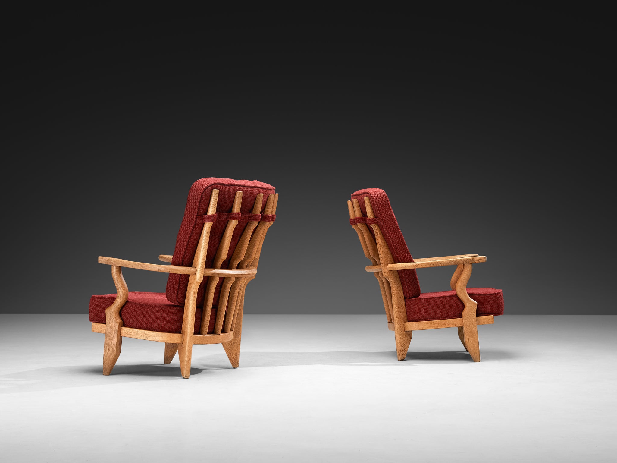 Guillerme & Chambron Pair of 'Petit Repos' Lounge Chairs in Solid Oak Seating Morentz