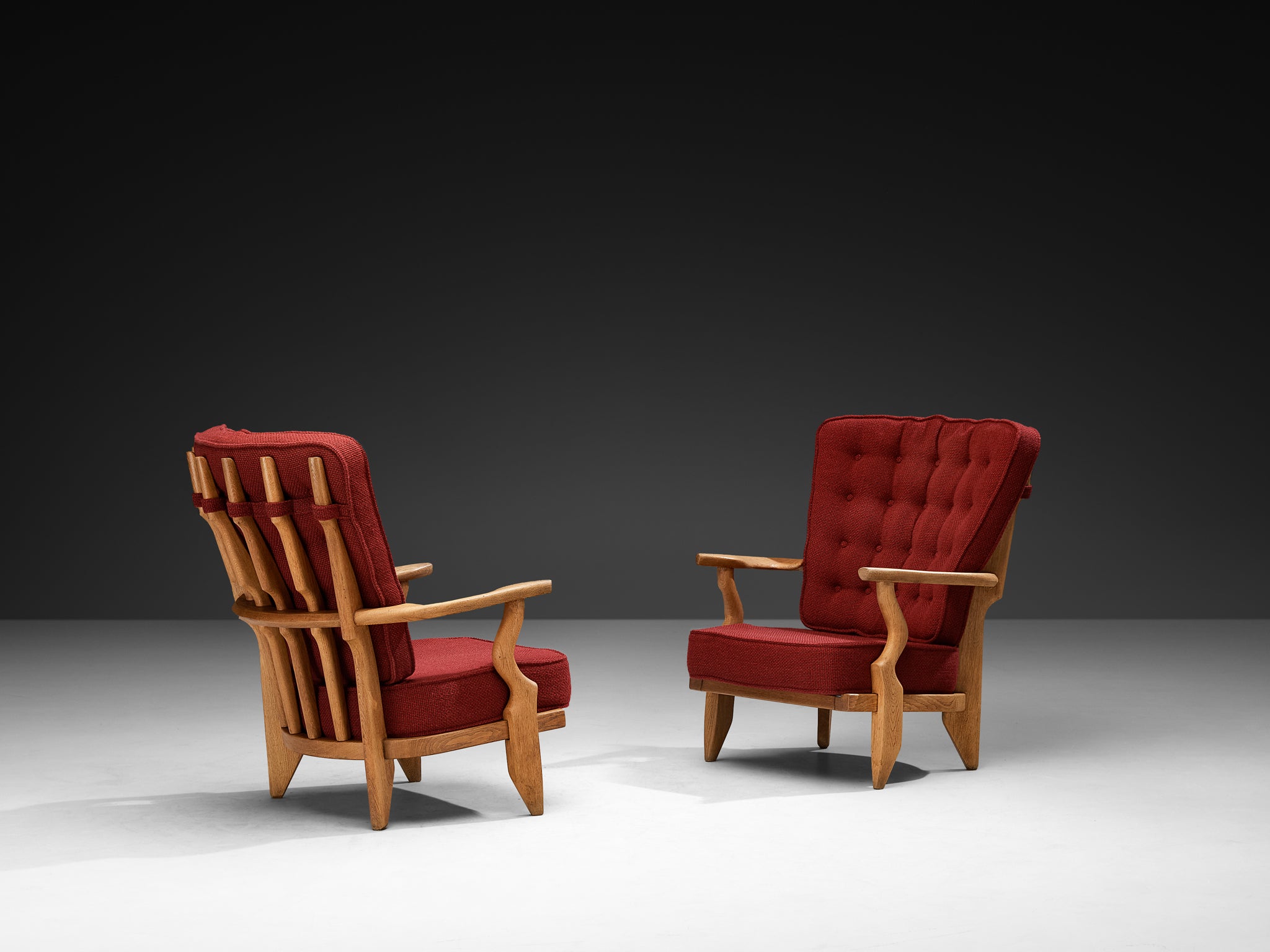 Guillerme & Chambron Pair of 'Petit Repos' Lounge Chairs in Solid Oak Seating Morentz