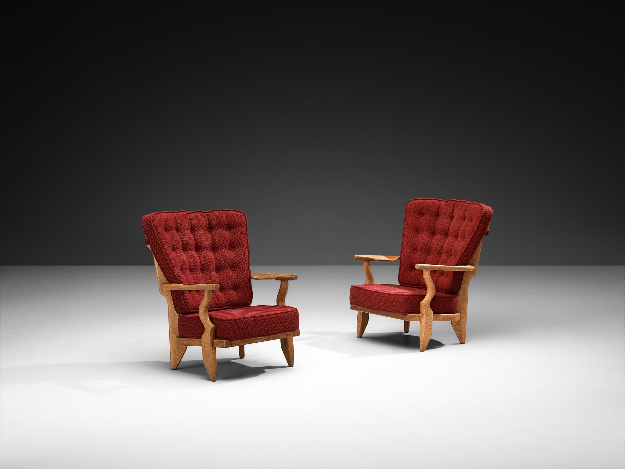 Guillerme & Chambron Pair of 'Petit Repos' Lounge Chairs in Solid Oak Seating Morentz