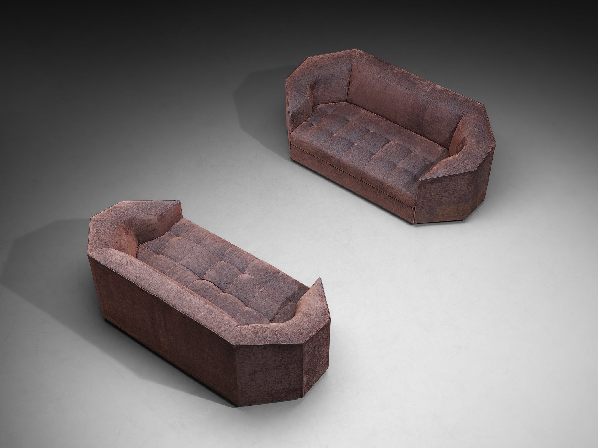 Rare Gérard Gallet for Mobilier International Faceted Hexagonal Sofas Seating Morentz