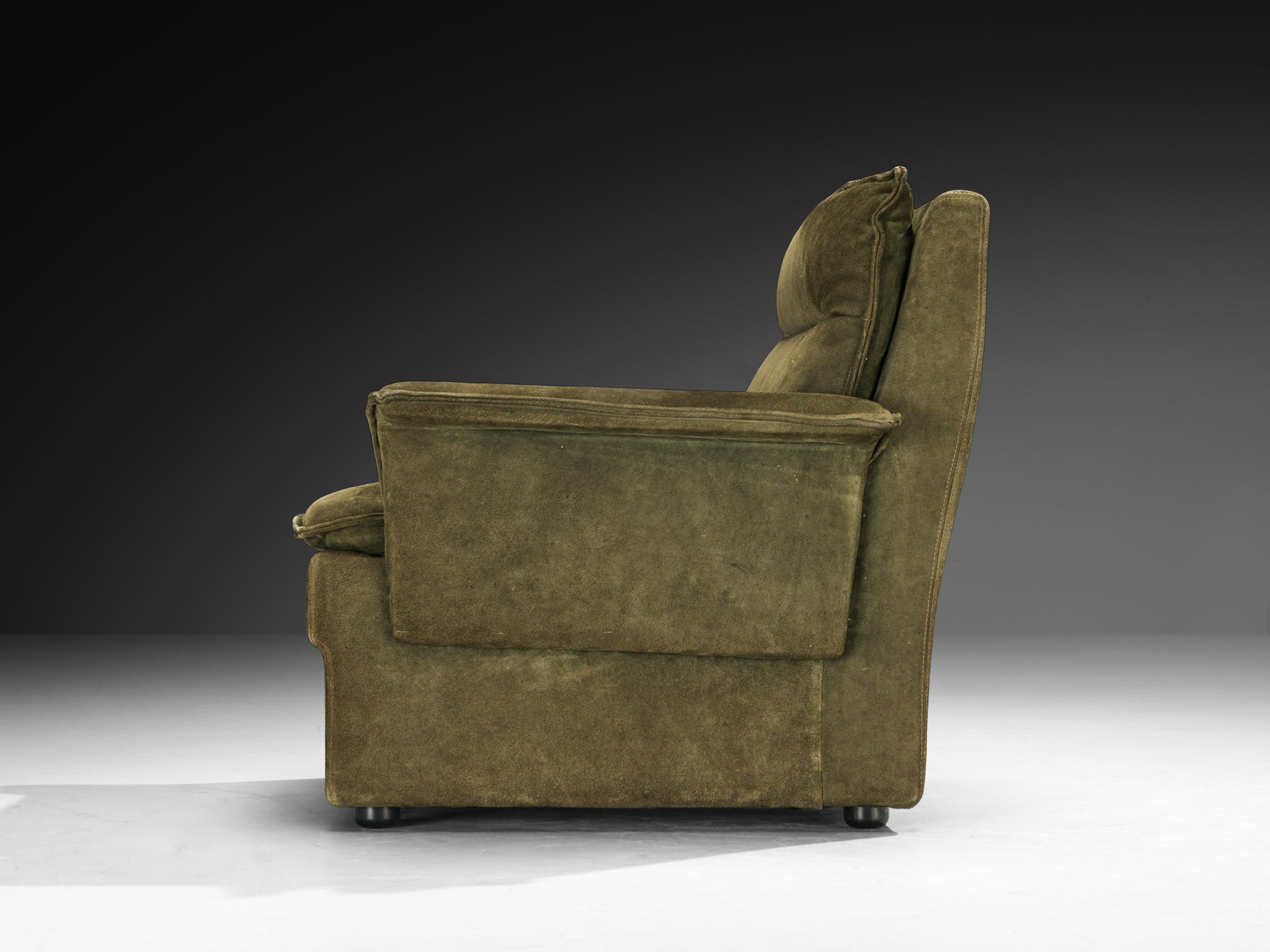 Post-Modern Armchair in Natural Green Suede Seating Morentz