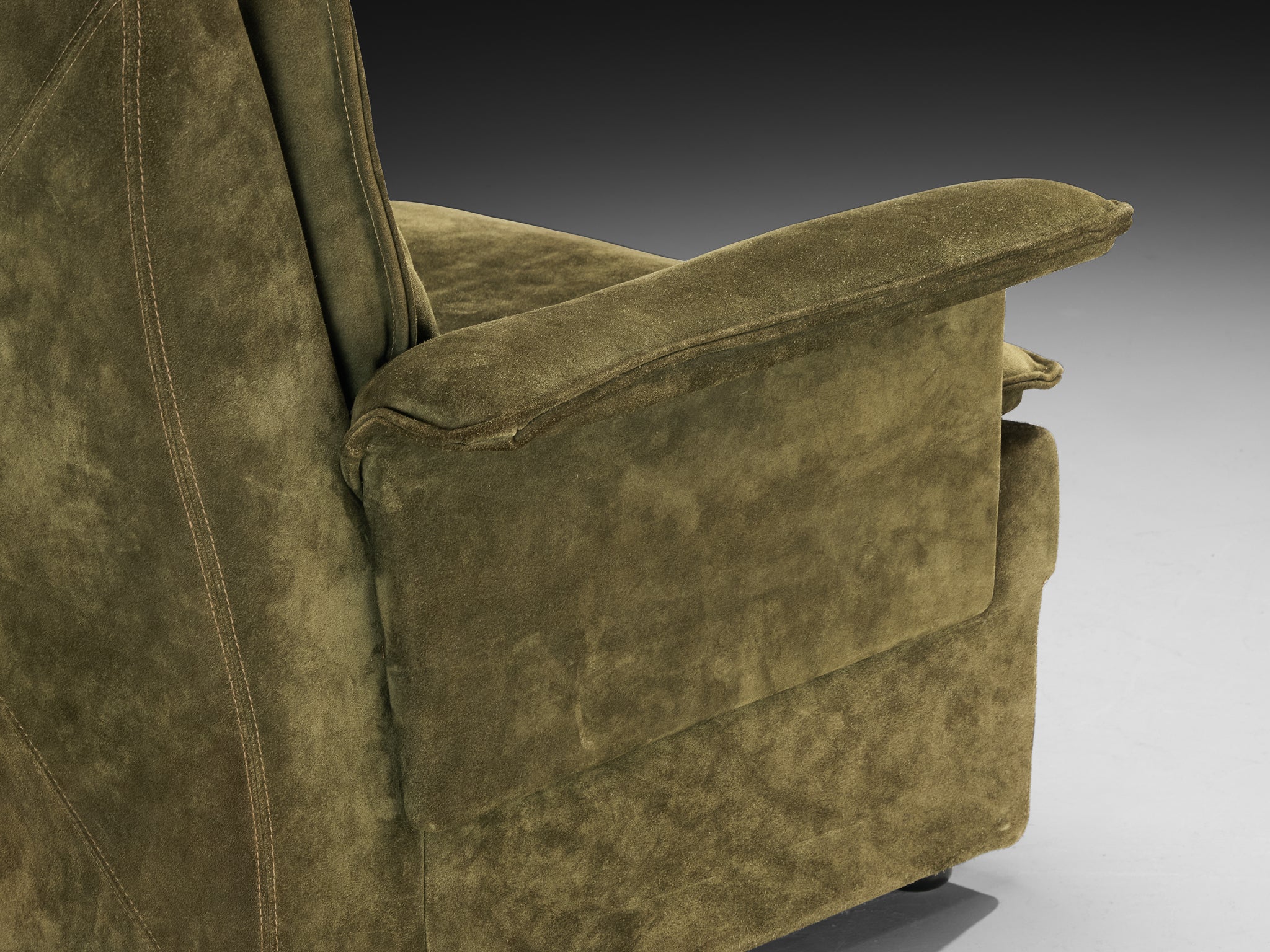 Post-Modern Armchair in Natural Green Suede Seating Morentz