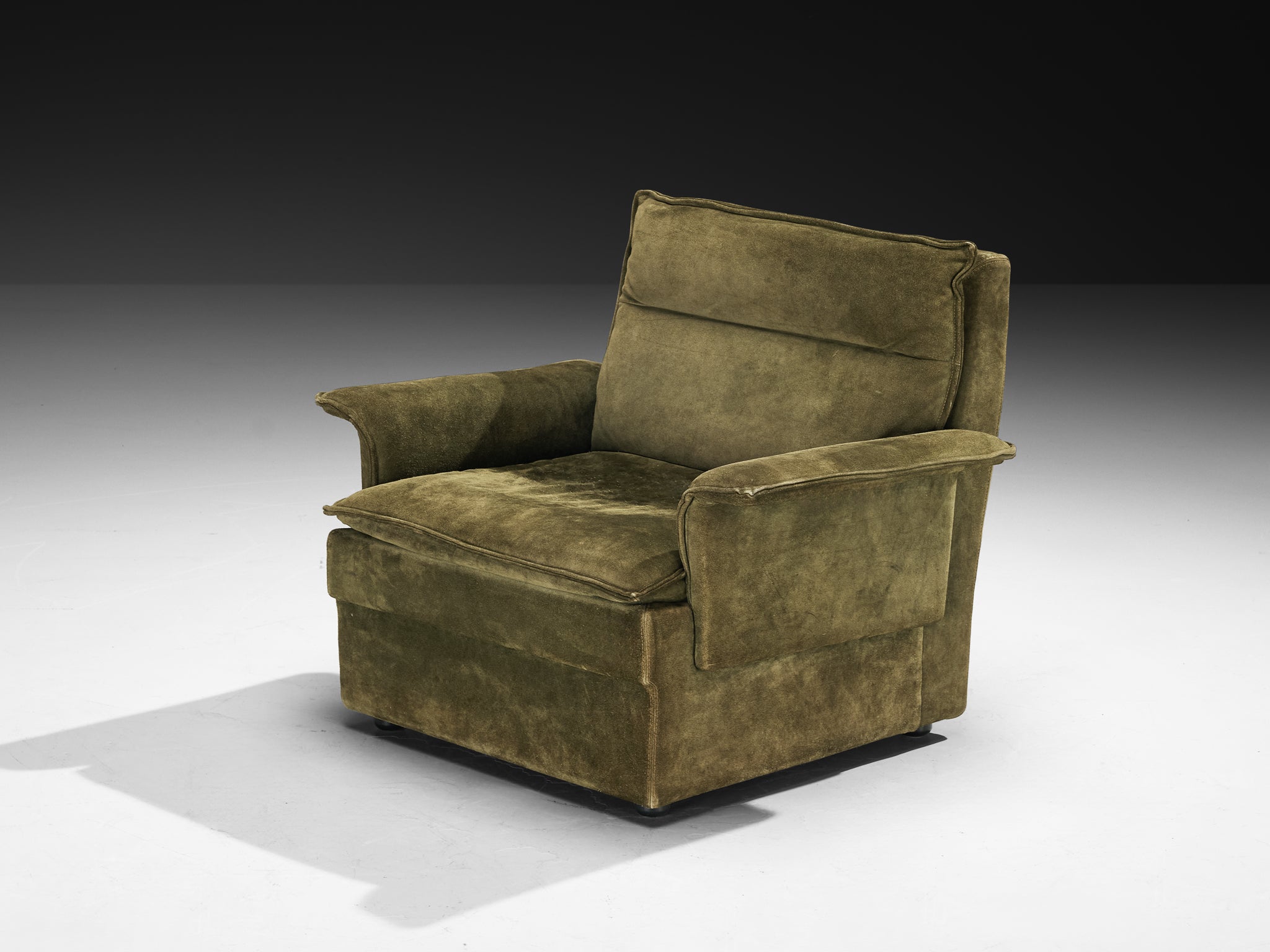 Post-Modern Armchair in Natural Green Suede Seating Morentz