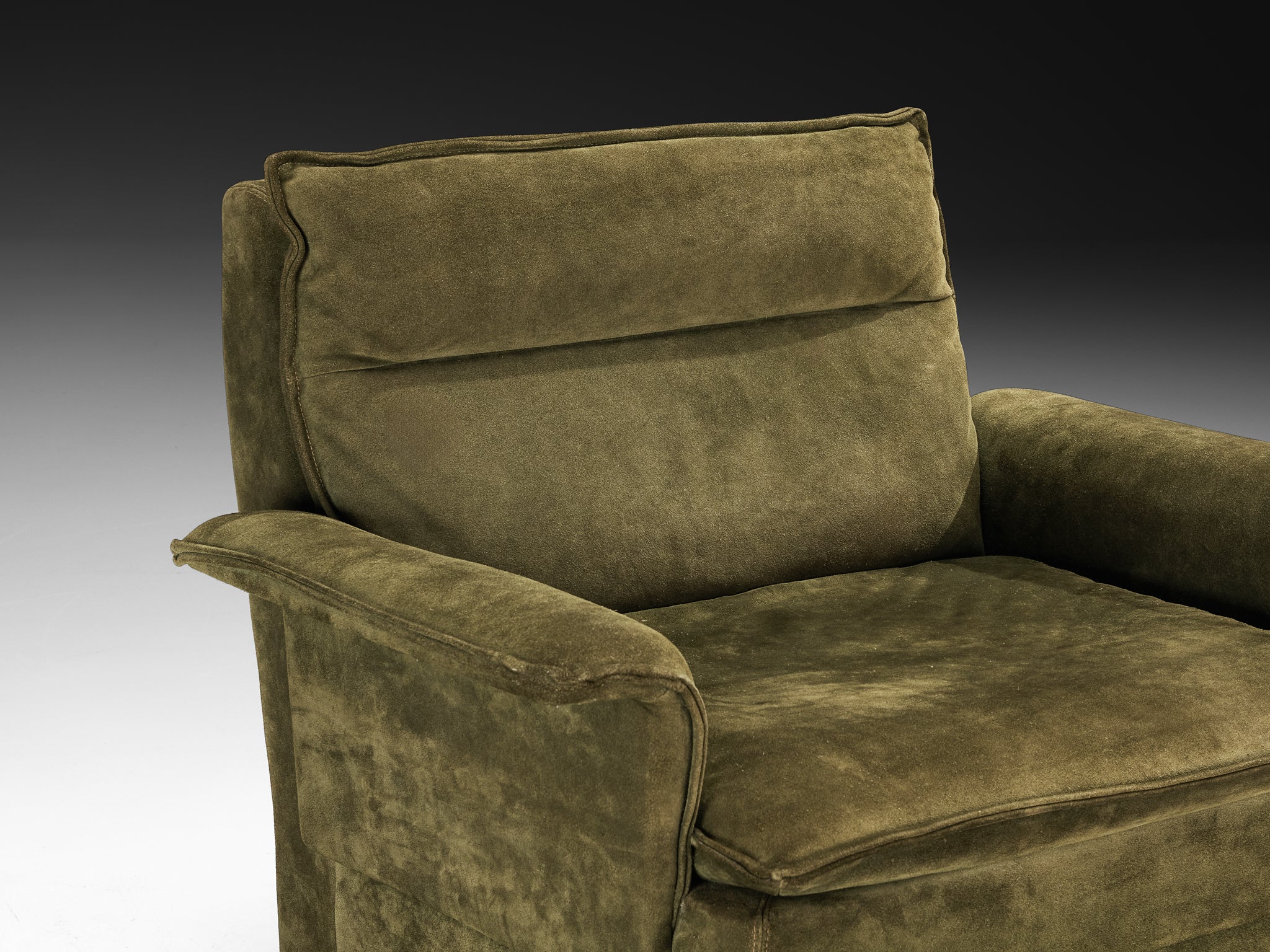 Post-Modern Armchair in Natural Green Suede Seating Morentz