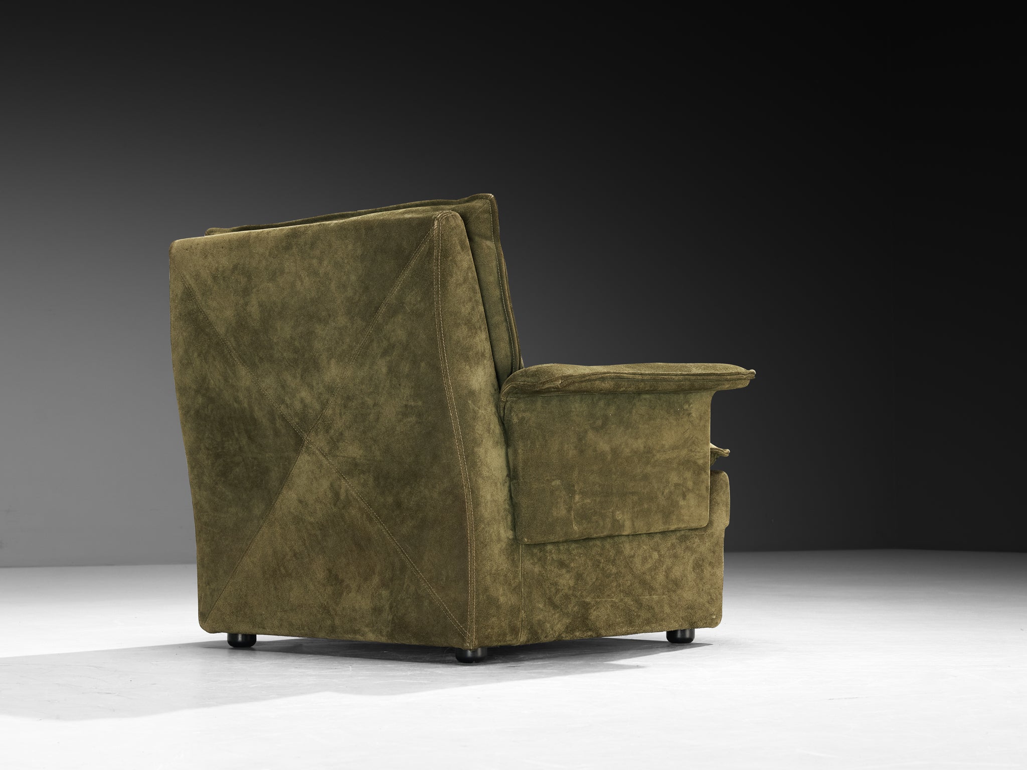 Post-Modern Armchair in Natural Green Suede Seating Morentz