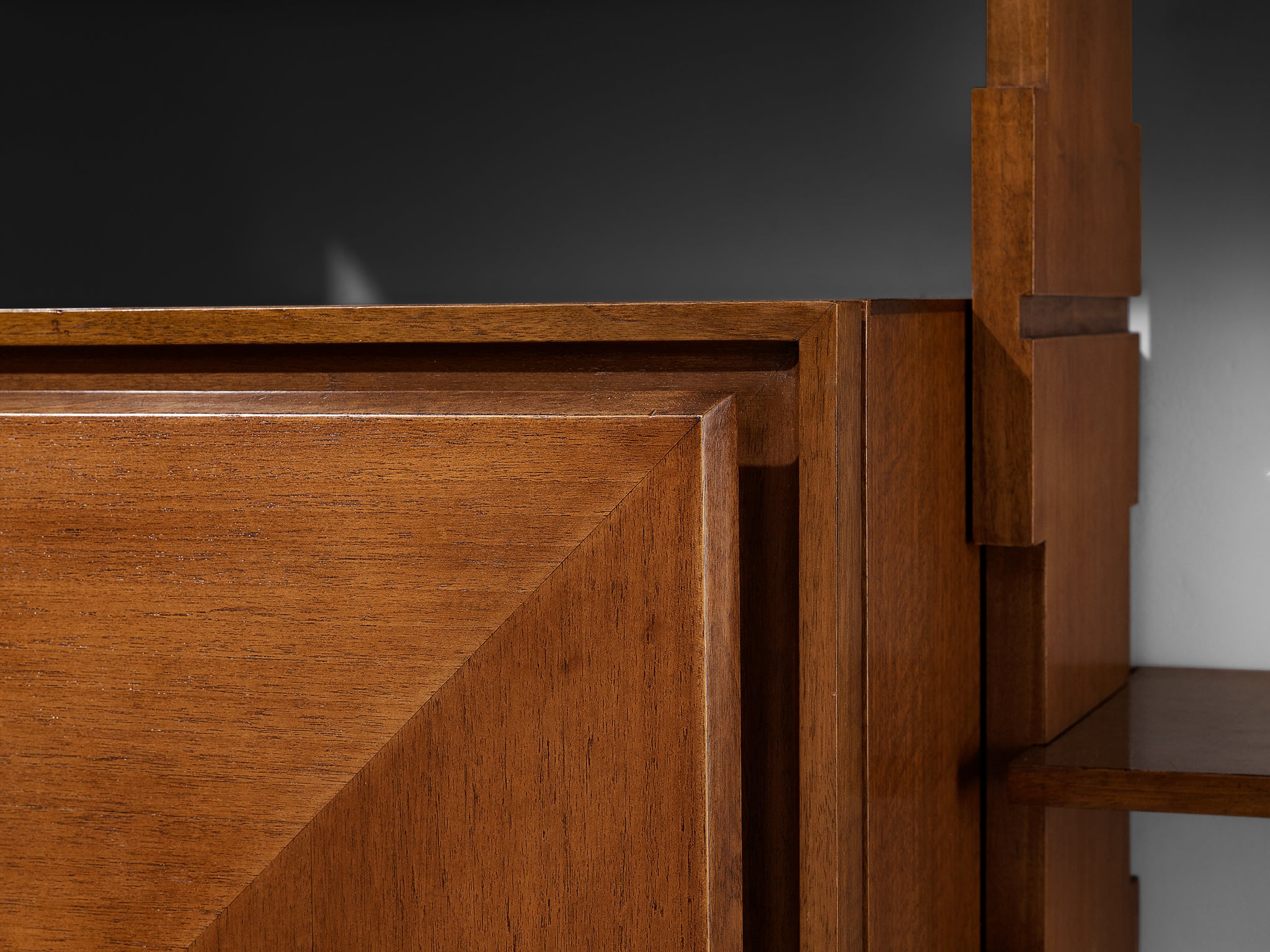 Mid-Century Italian Grand Wall Unit in Walnut with Blue Accents Case pieces and storage cabinets Morentz