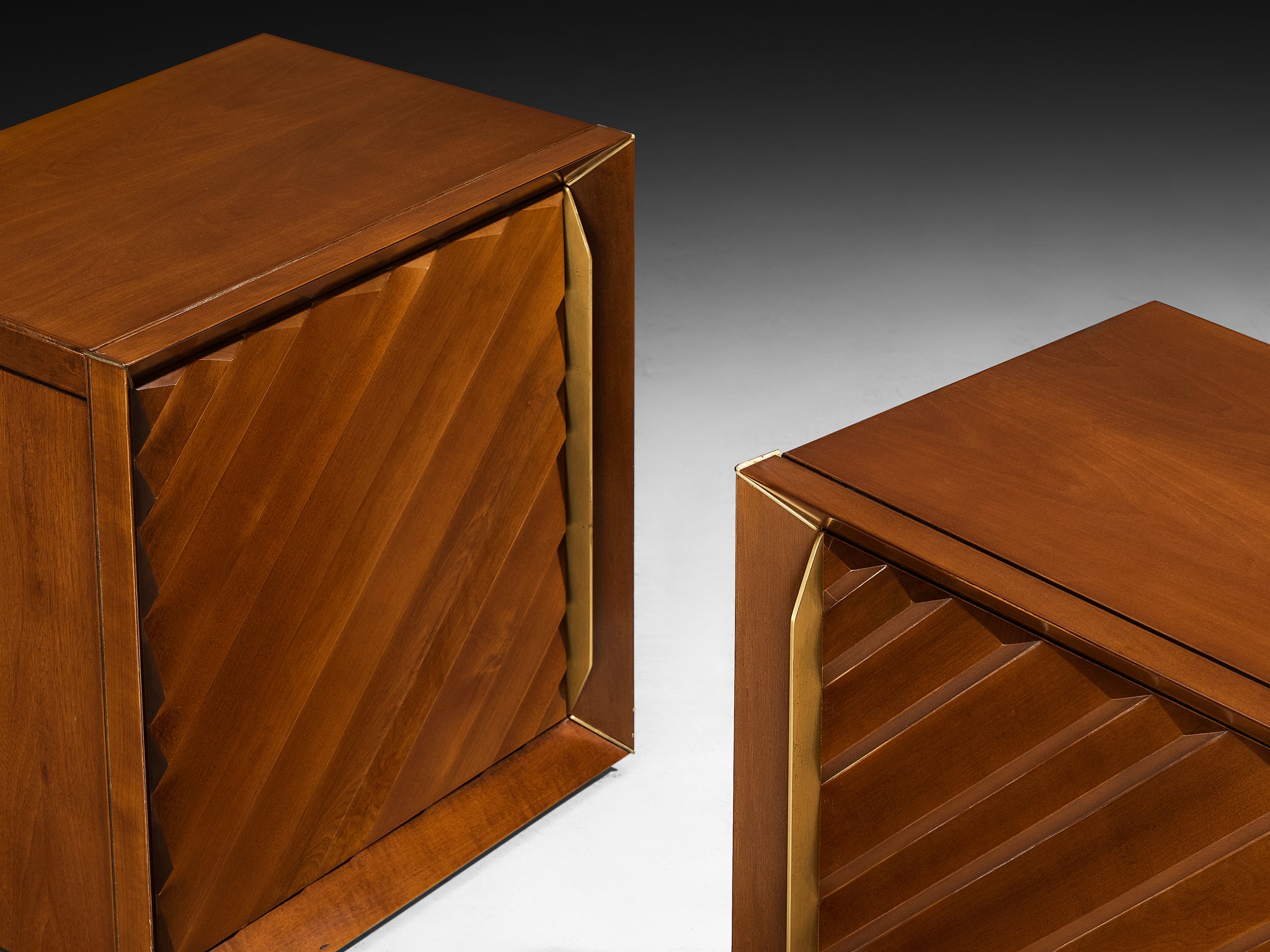 Luciano Frigerio Pair of Nightstands in Walnut and Brass More Furniture and Collectibles Morentz