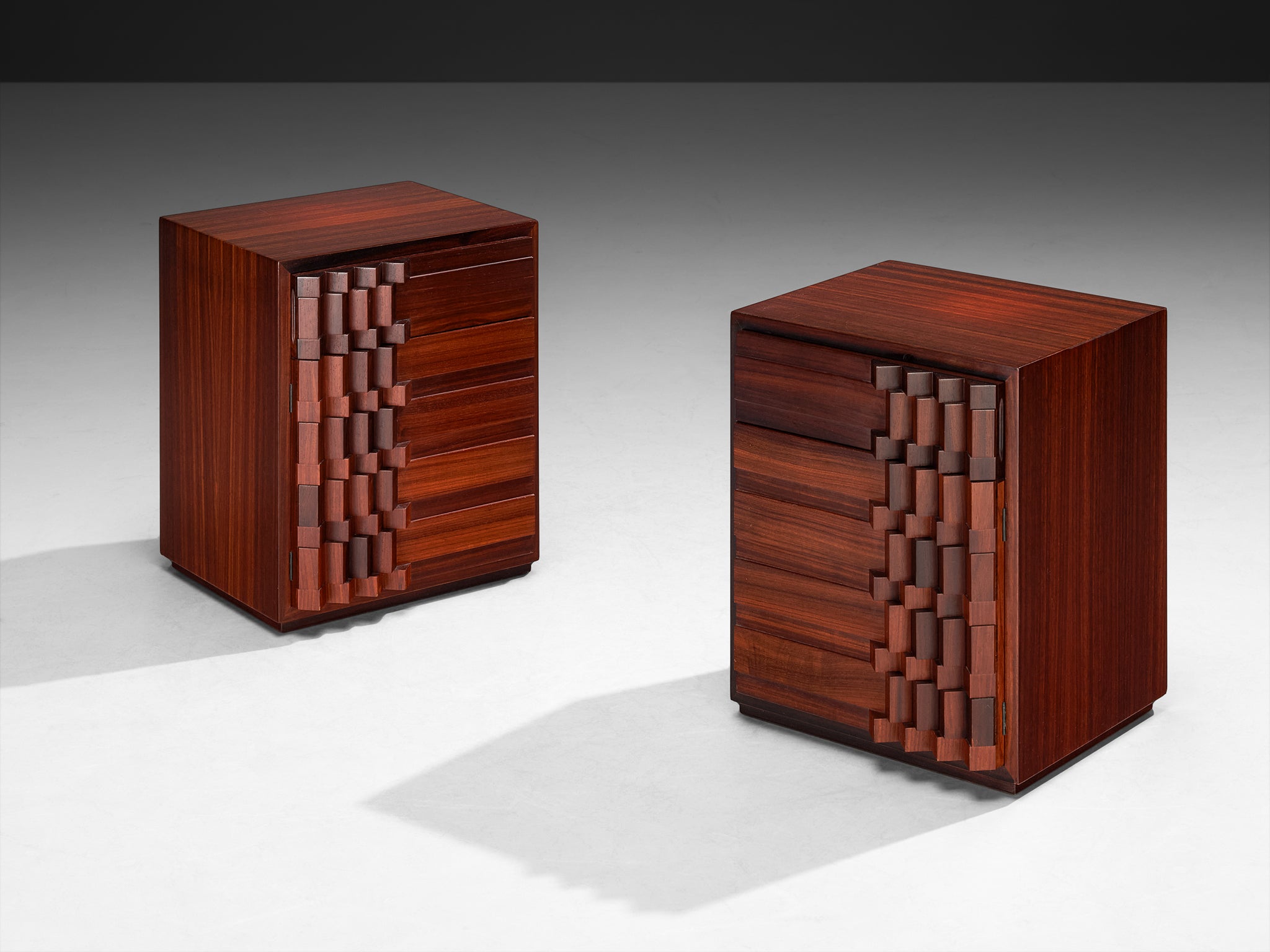 Luciano Frigerio 'Diamante' Pair of Bed Tables with Cubist Graphic Front Case pieces and storage cabinets Morentz