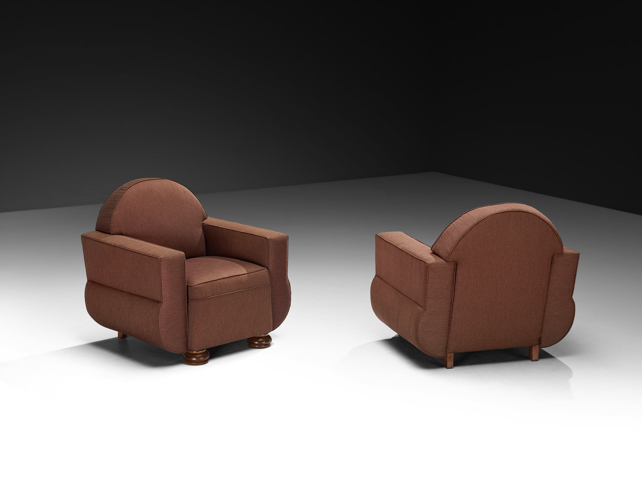 Pair of 1930s Sculptural Art Deco Club Chairs in Brown Upholstery Seating Morentz