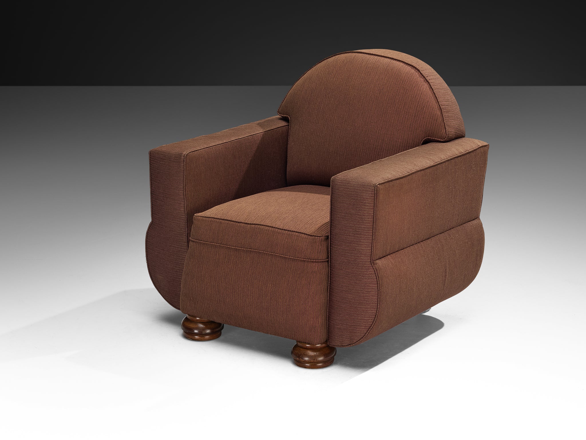 Pair of 1930s Sculptural Art Deco Club Chairs in Brown Upholstery Seating Morentz