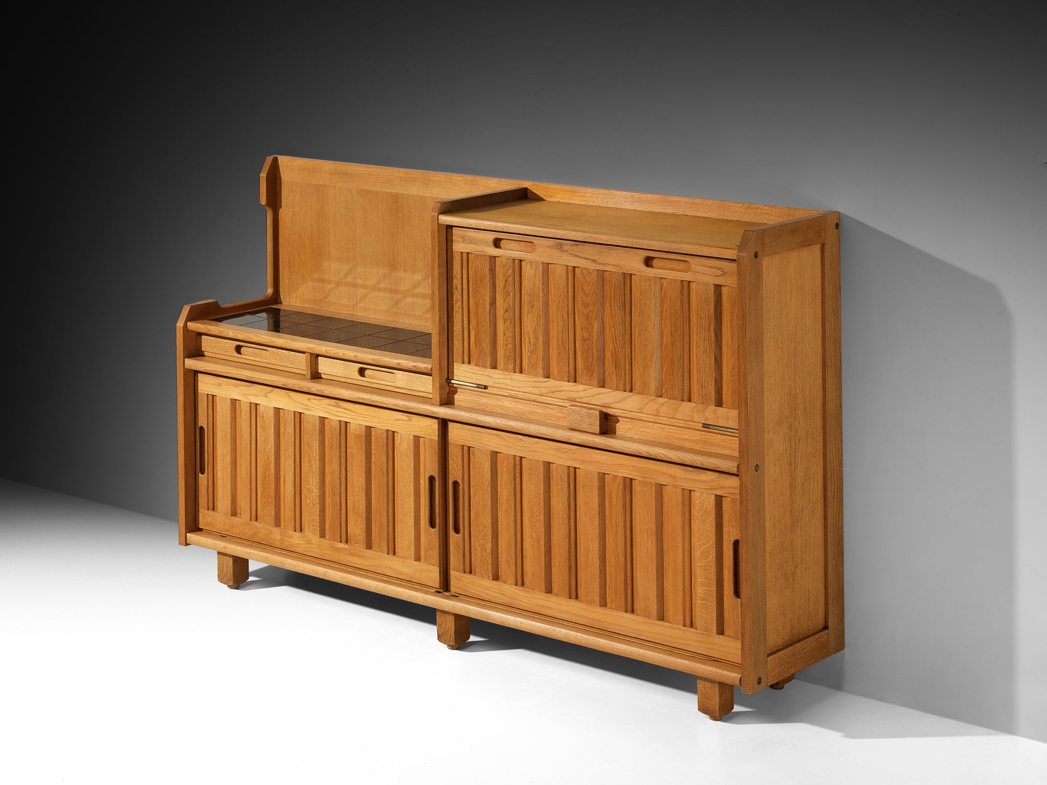 Guillerme et Chambron for Votre Maison Sideboard in Oak with Tile Inlay Case pieces and storage cabinets Morentz