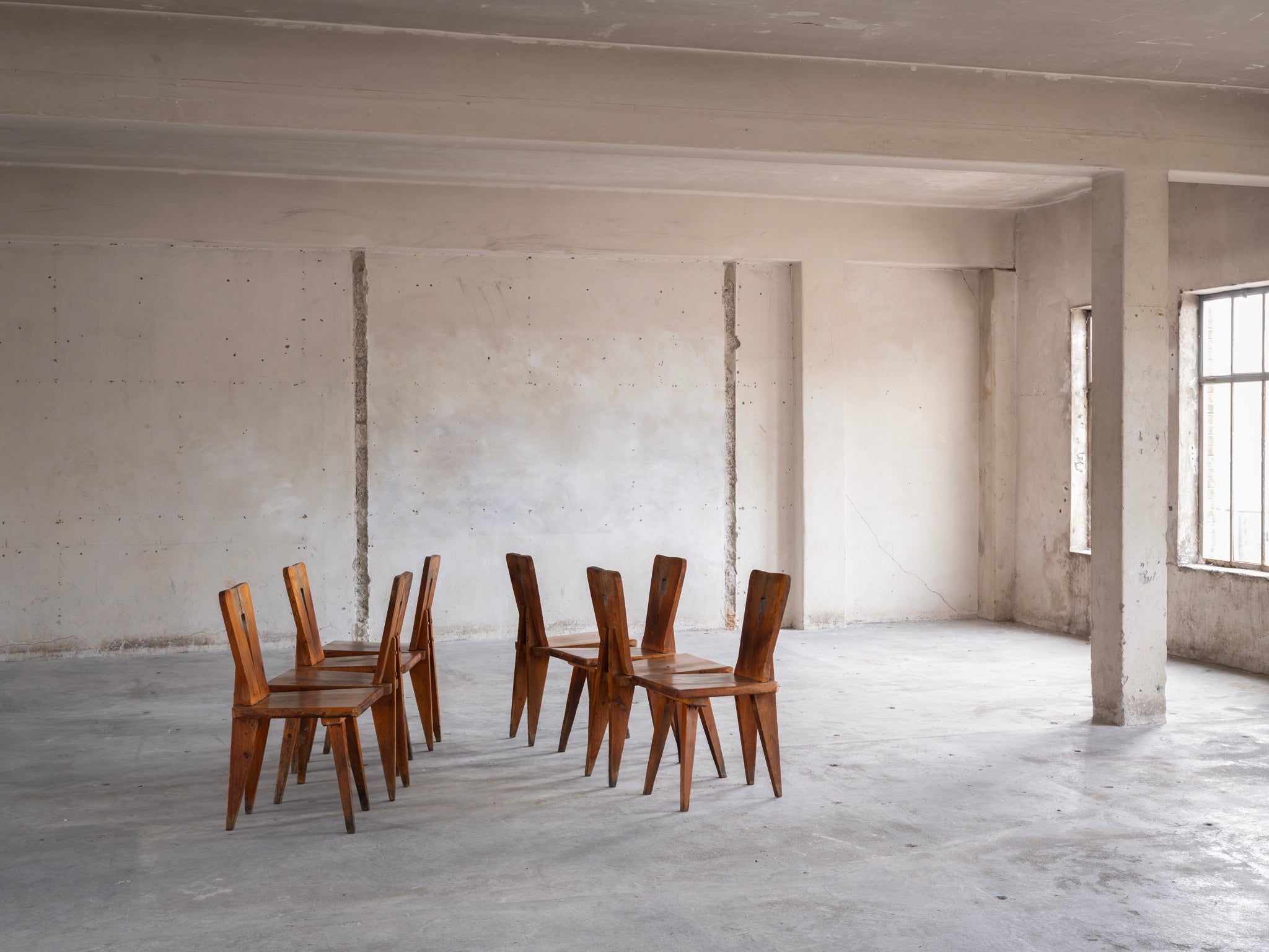 1950s Sculptural French Chalet Set of Carved Tables and Chairs in Solid Pine