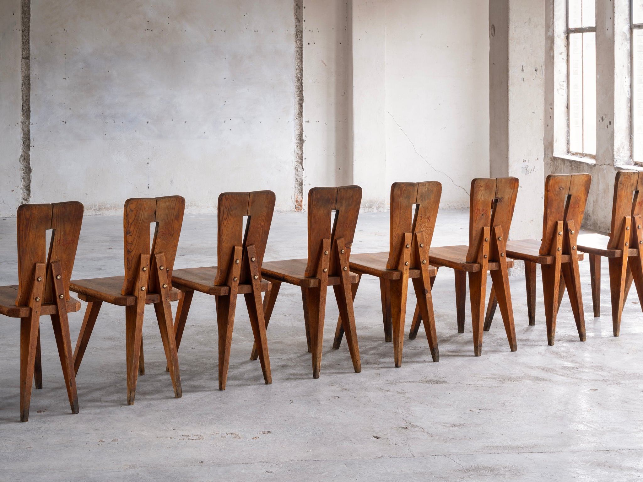 1950s Sculptural French Chalet Set of Carved Tables and Chairs in Solid Pine