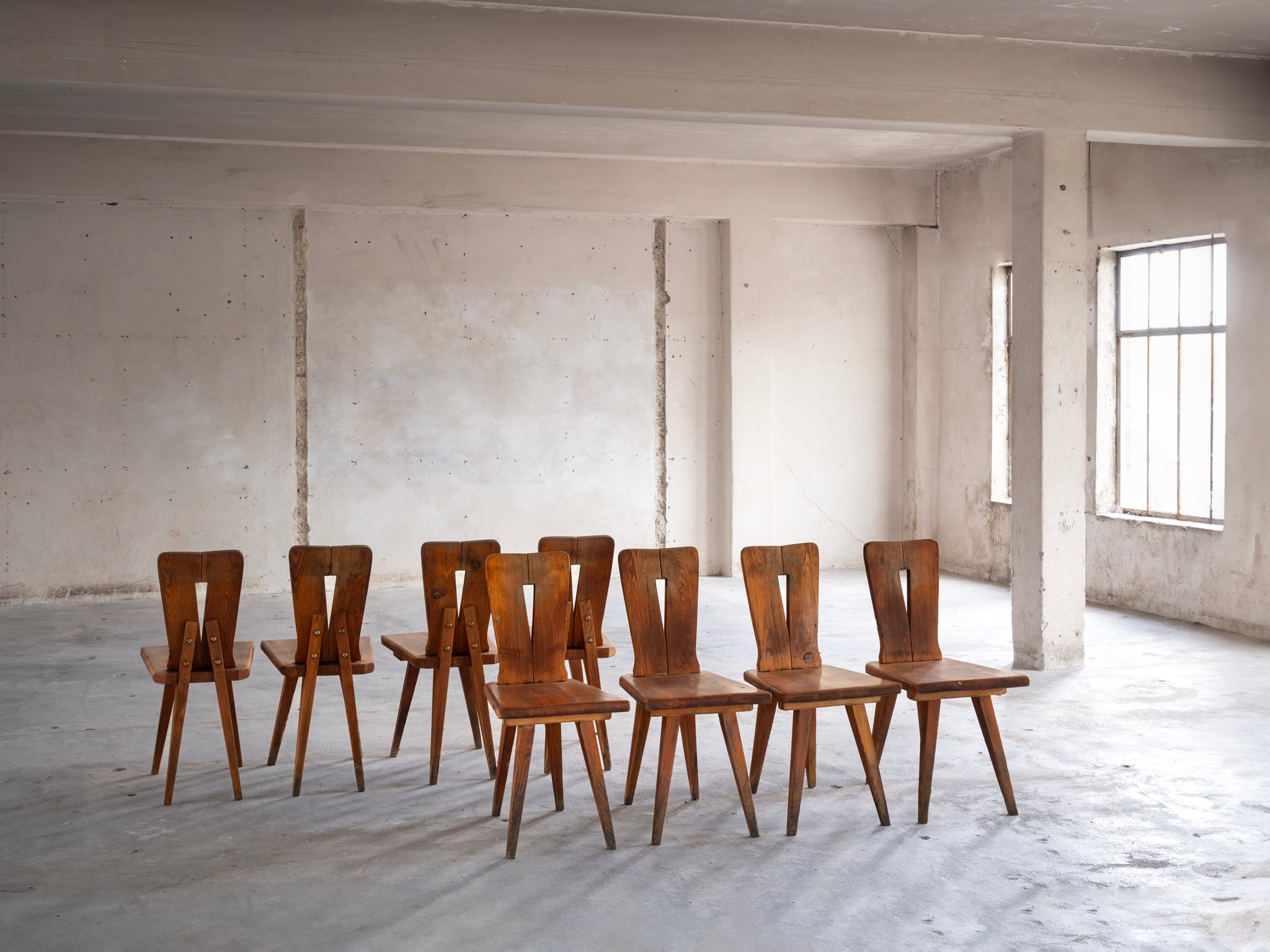 1950s Sculptural French Chalet Set of Carved Tables and Chairs in Solid Pine