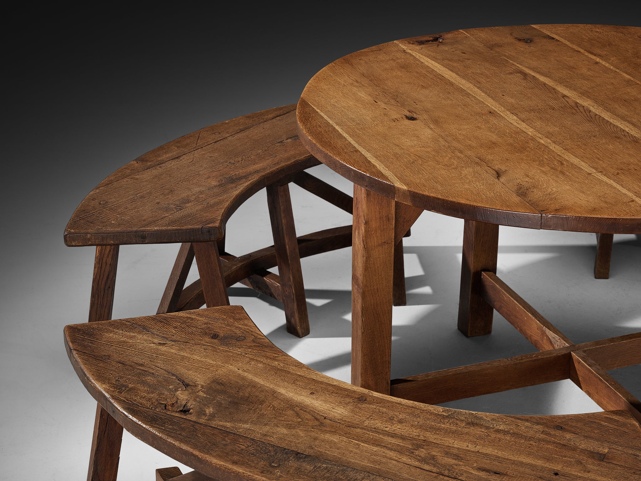Rustic Round Dining Table with Benches in Solid Oak Tables Morentz
