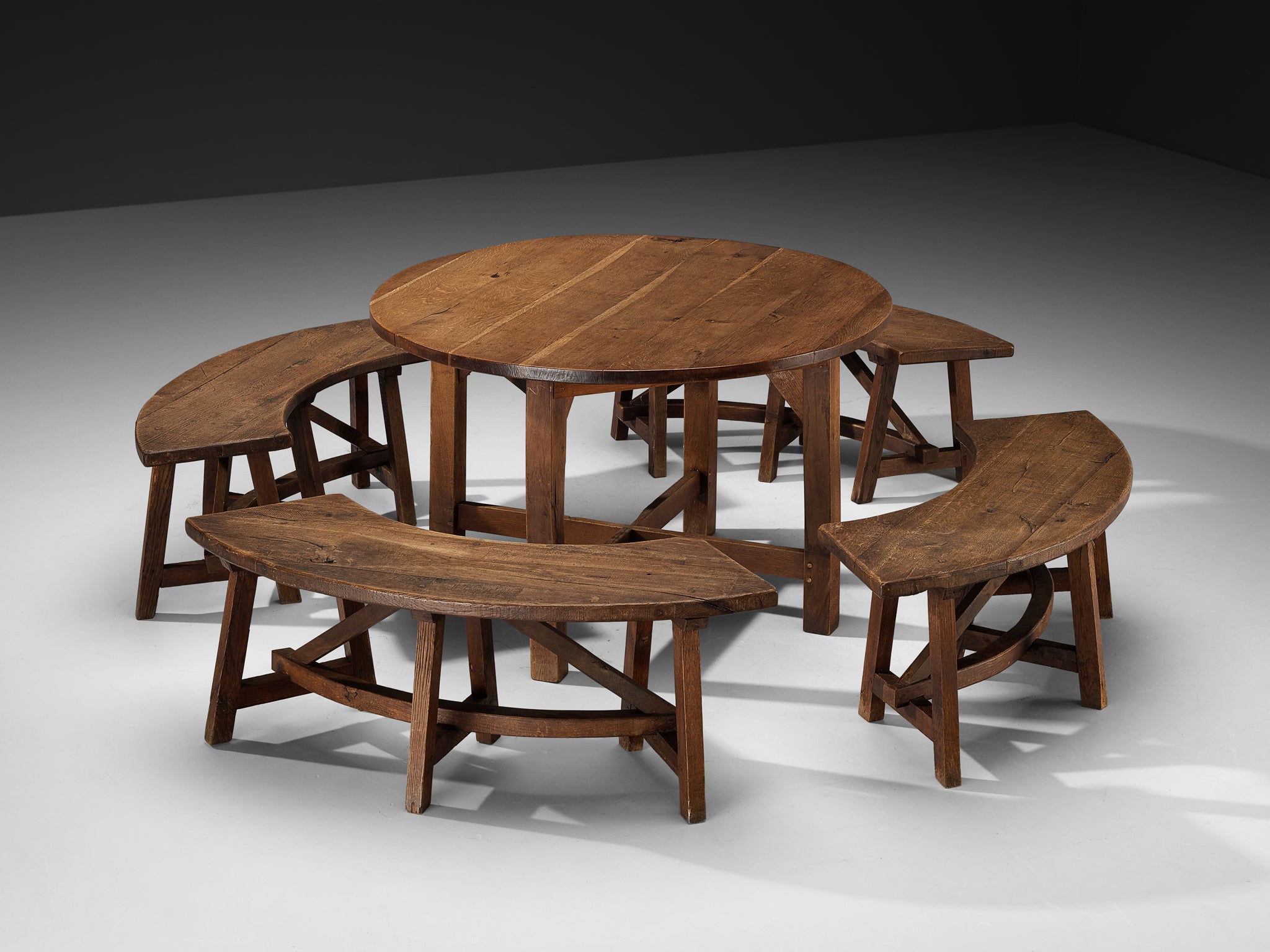 Rustic Round Dining Table with Benches in Solid Oak Tables Morentz