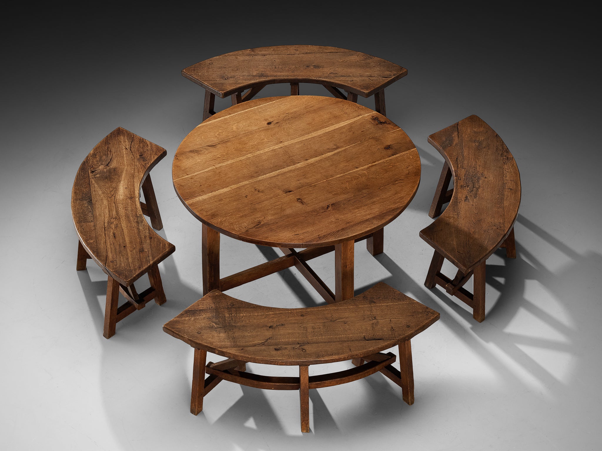 Rustic Round Dining Table with Benches in Solid Oak Tables Morentz