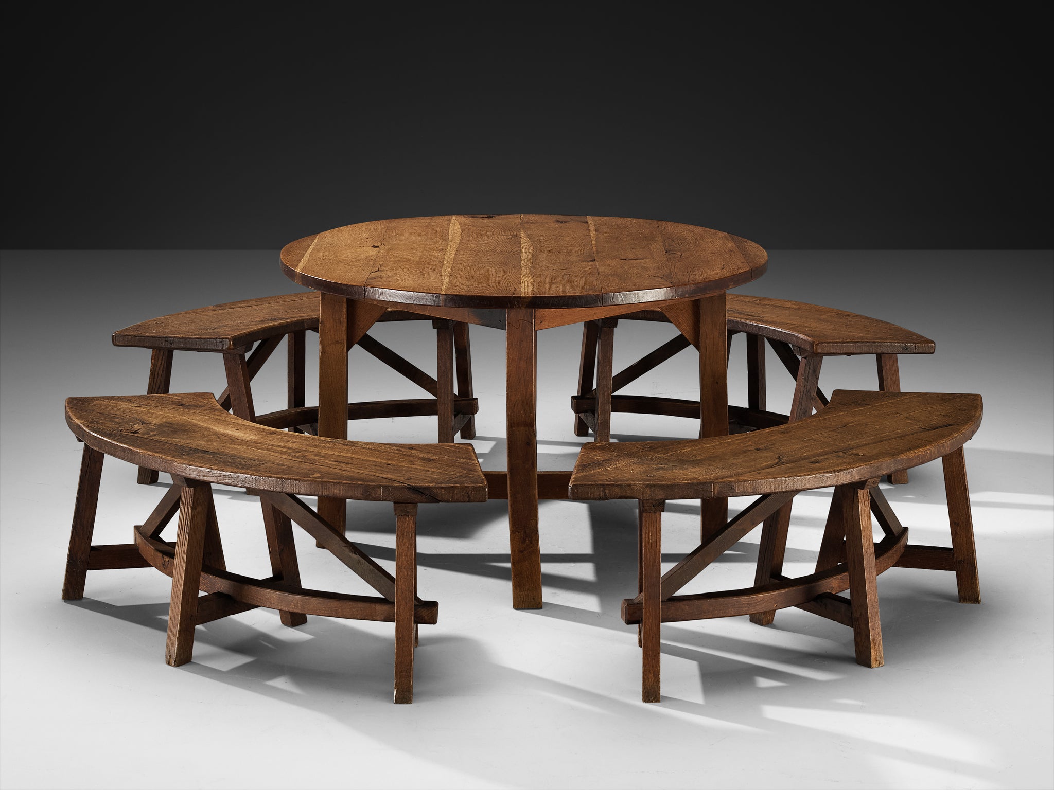 Rustic Round Dining Table with Benches in Solid Oak Tables Morentz