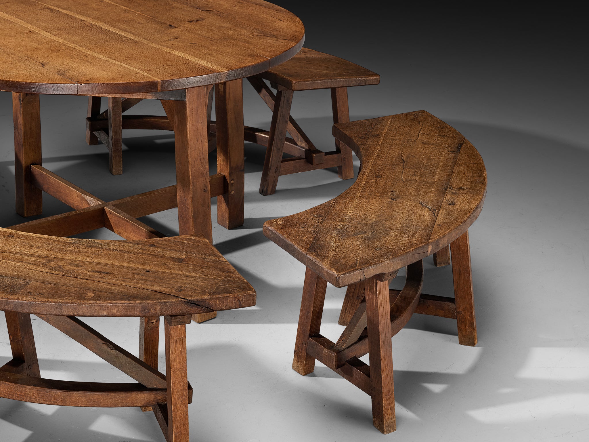 Rustic Round Dining Table with Benches in Solid Oak Tables Morentz