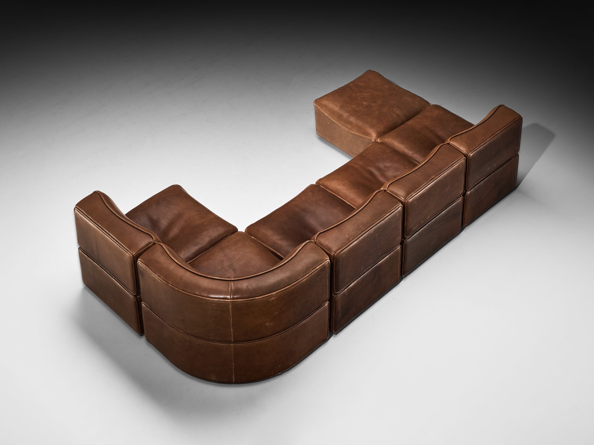 De Sede ‘DS-15’ Modular Sofa in Patinated Brown Leather Seating Morentz