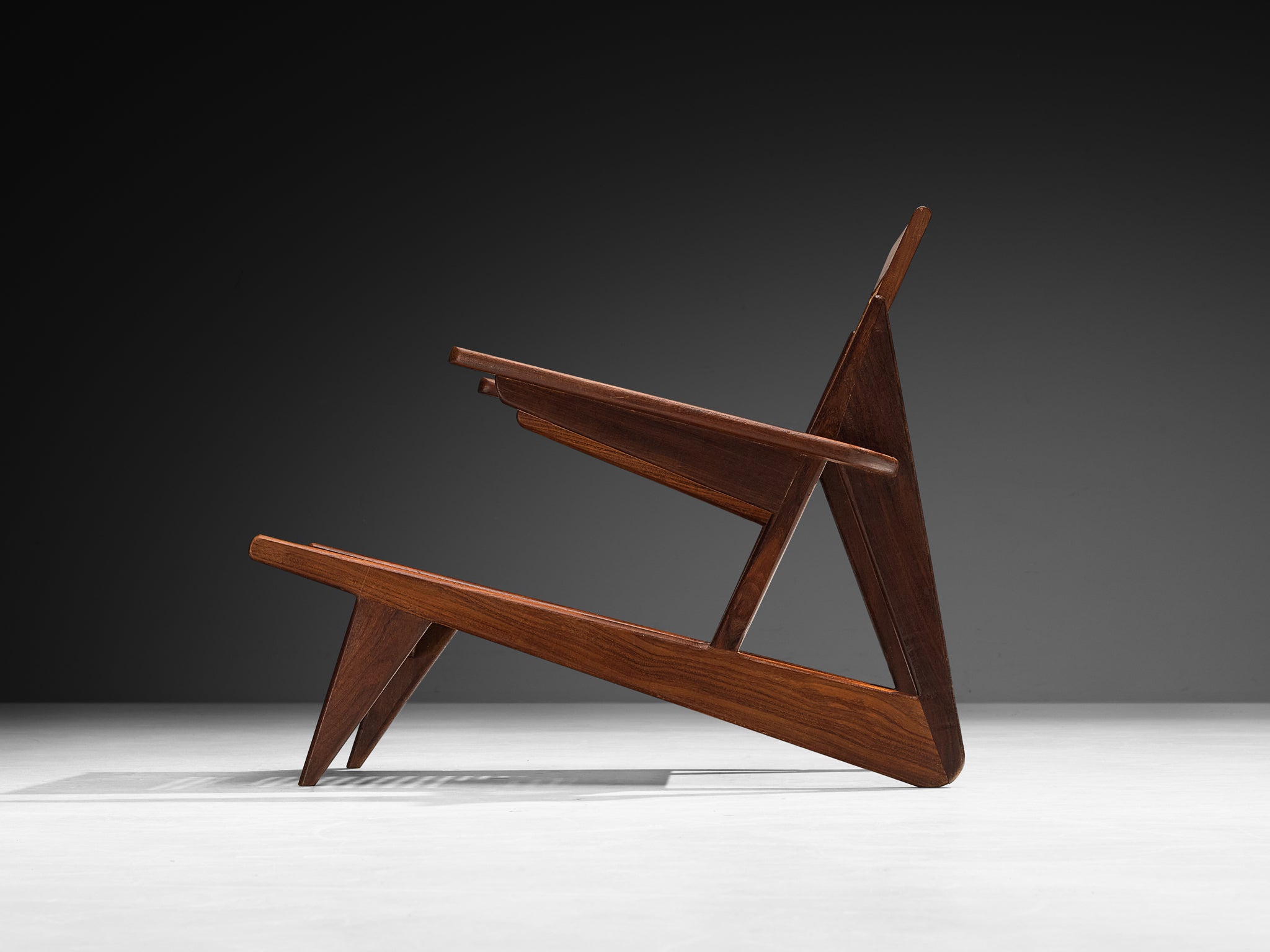 French Mid-Century Angular Lounge Chairs in Teak and Cane Seating Morentz