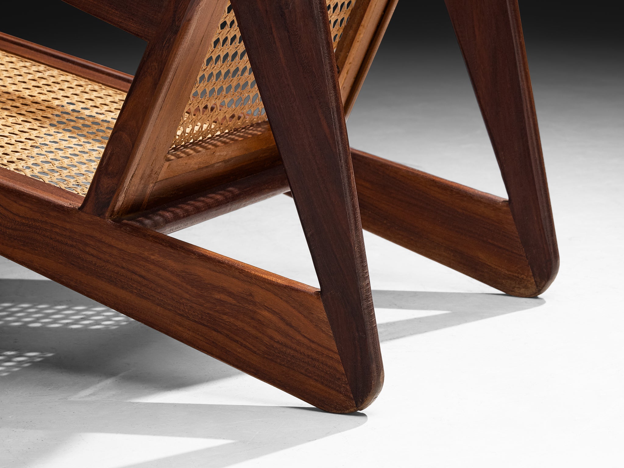 French Mid-Century Angular Lounge Chairs in Teak and Cane Seating Morentz