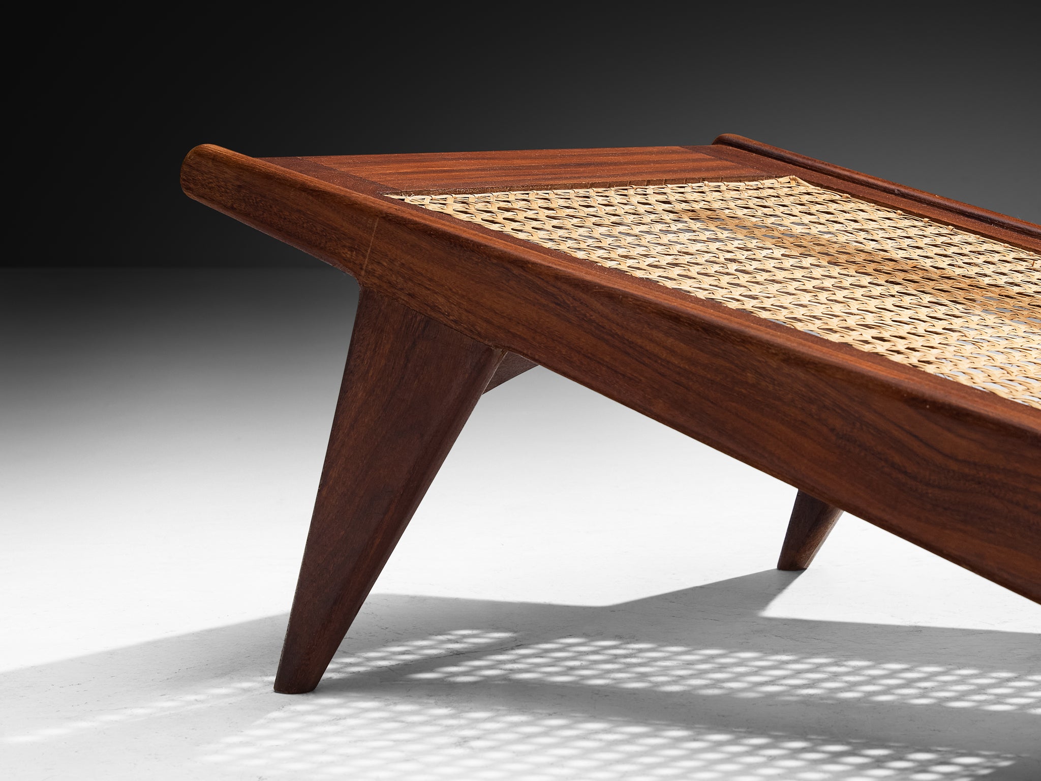 French Mid-Century Angular Lounge Chairs in Teak and Cane Seating Morentz