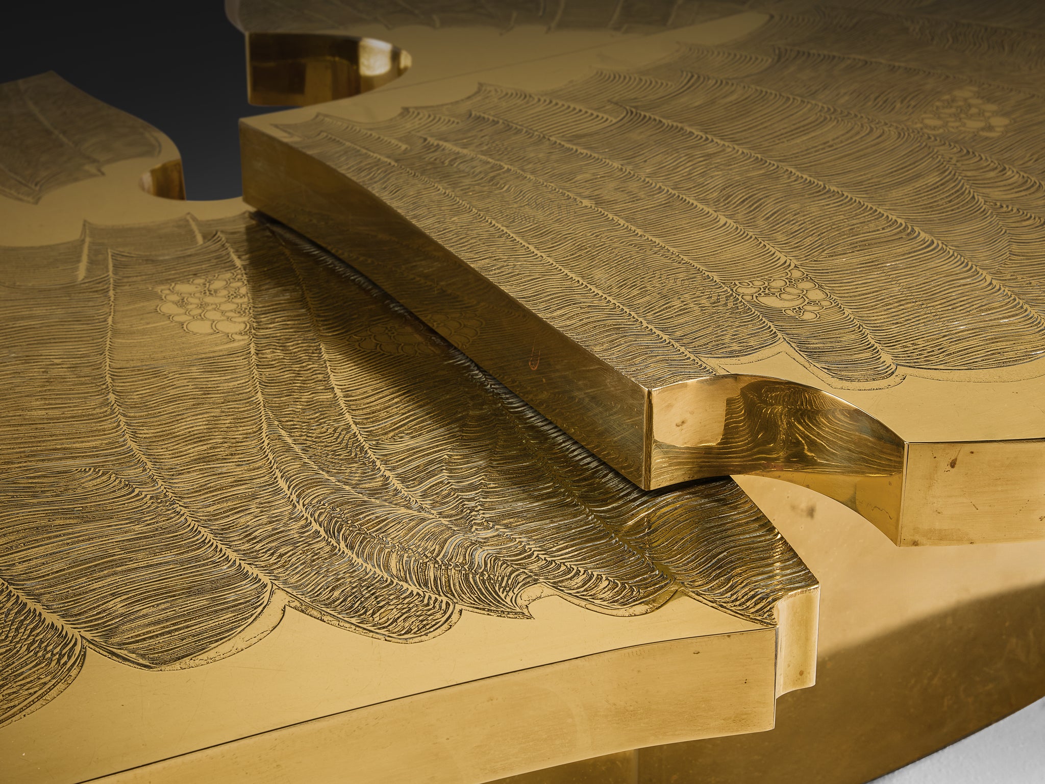 Armand Jonckers Monumental Engraved Brass Coffee Table Tables Morentz